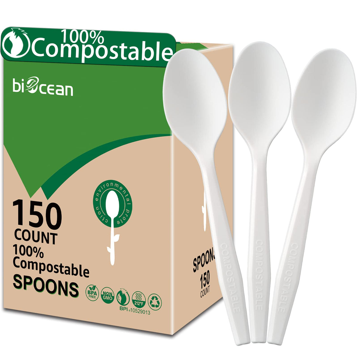 BIOCEAN 100%Compostable No Plastic Knives Disposable Forks Spoons Plastic Utensils, The Heavyweight Heavy Duty Flatware is Eco Friendly Products for Lounge Party Wedding BBQ Picnic Camping [150 Count]