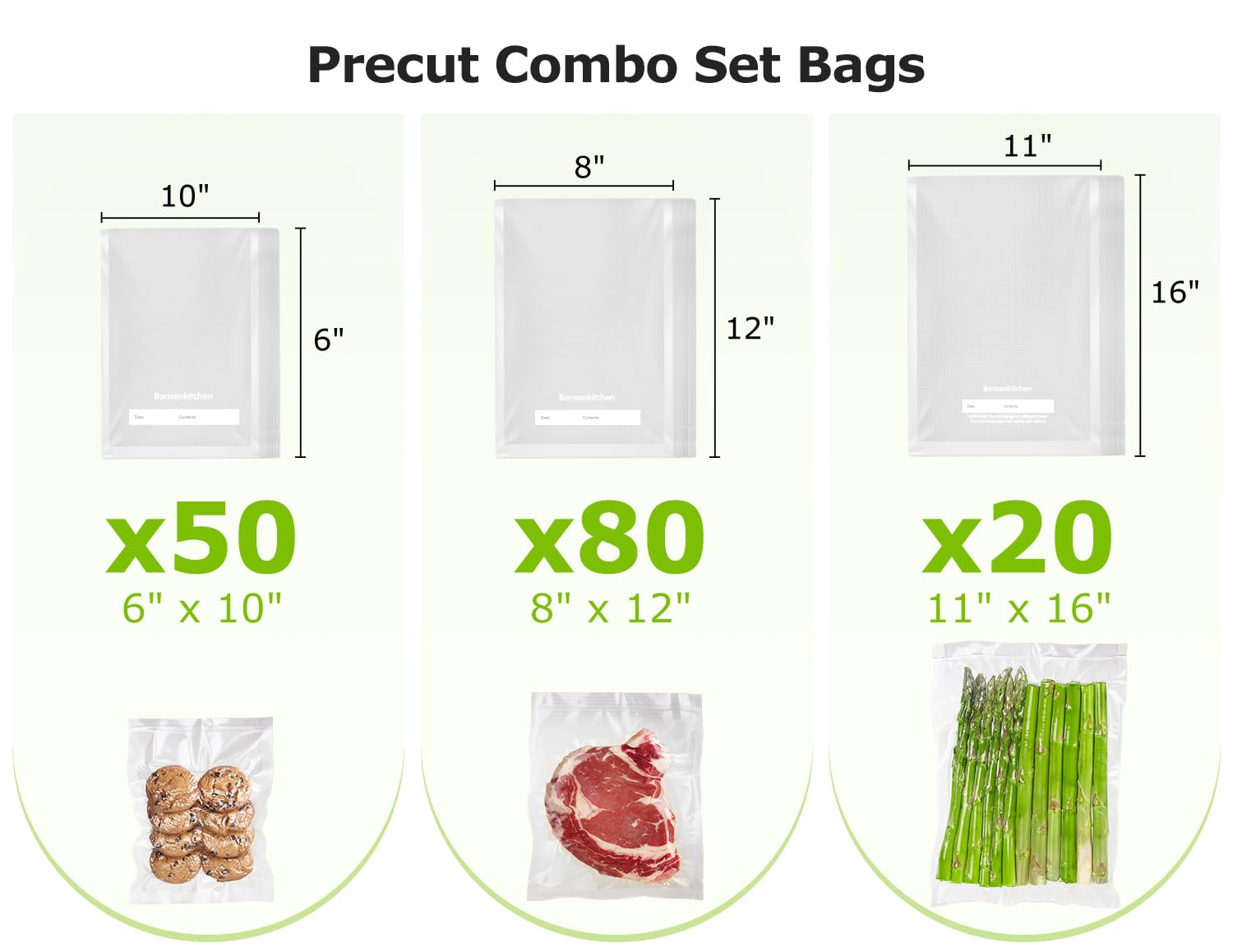 Bonsenkitchen Vacuum Sealer Bags, Commercial Grade, BPA Free