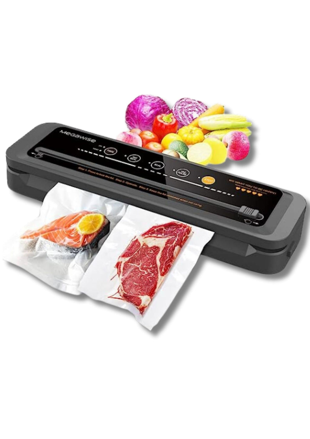 MegaWise Powerful and Compact Vacuum Sealer Machine One-Touch Automatic Food Sealer