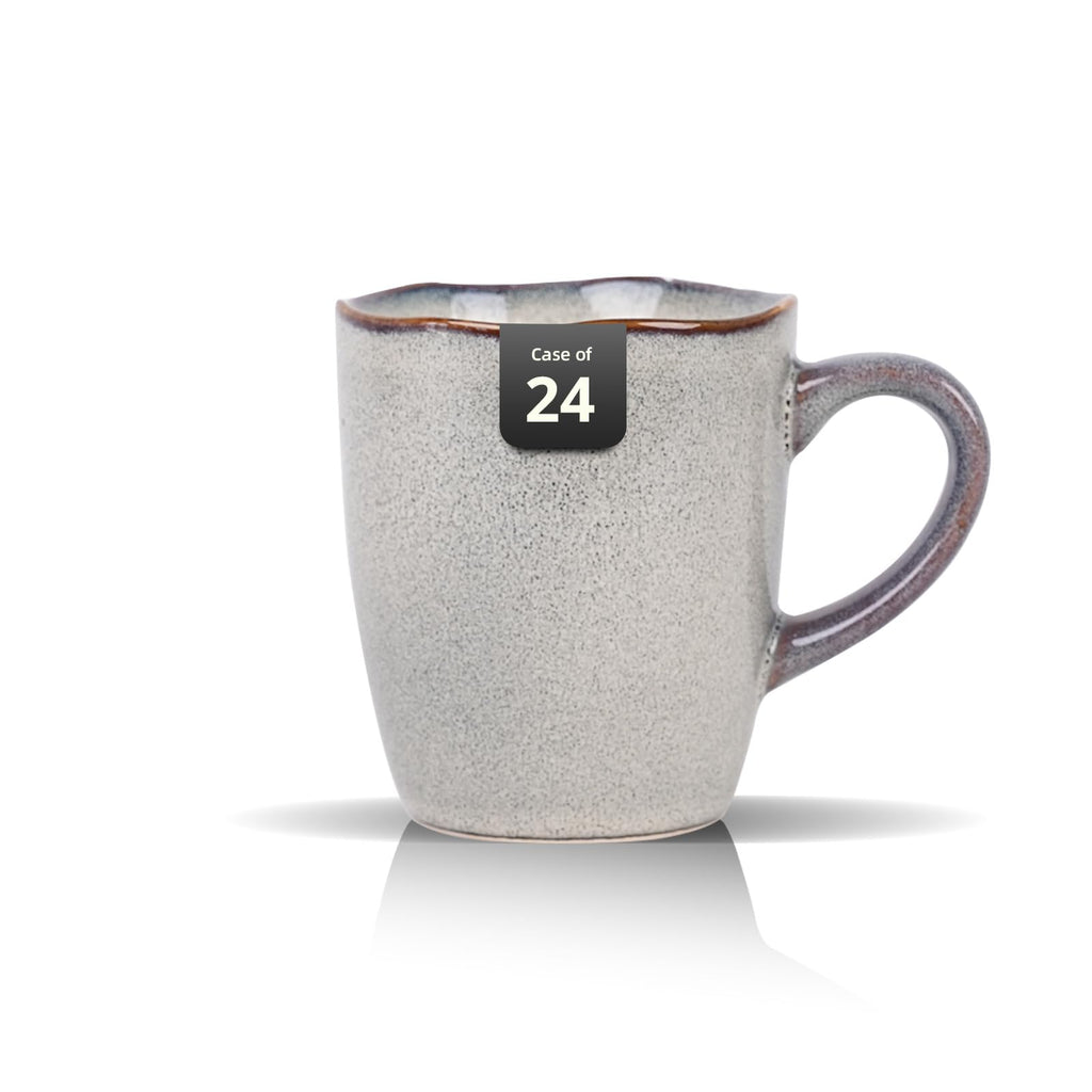 Organic Shape Highland Ceramic Mug, 24pcs 12oz Handmade Reactive Glaze Stoneware Coffee Mug with Wavy Edge, for Kitchen, Microwave & Dishwasher Safe, Scratch Resistant-grey