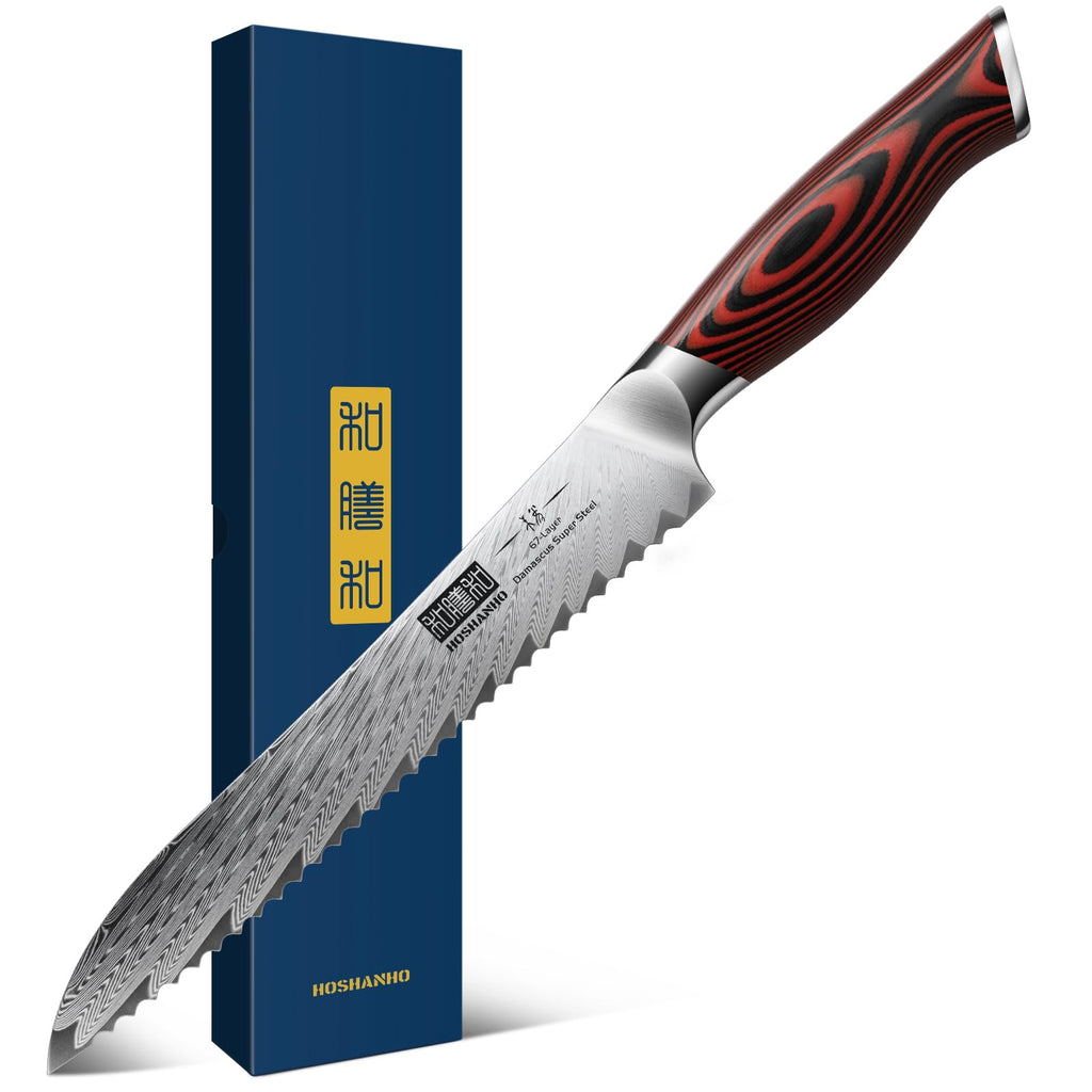 HOSHANHO 8" Damascus Bread Knife, Ultra Sharp Serrated Sourdough Knife
