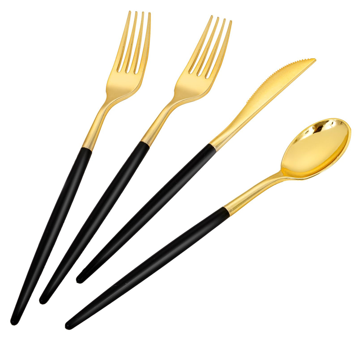 SUT Gold Plastic Silverware (160Pcs) Forks and Spoons Disposable, 80 Plastic Forks, 40 Knives, 40 Spoons, Black and Gold Utensils Set Disposable for Parties, Weddings