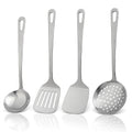 4pcs Cooking Utensils Set - Stainless Steel Kitchen Utensils, Heavy Duty Metal Kitchen Tools with Stainless Steel Spatula Solid & Slotted Turner, Ladle, Skimmer, Dishwasher Safe Easy to Clean