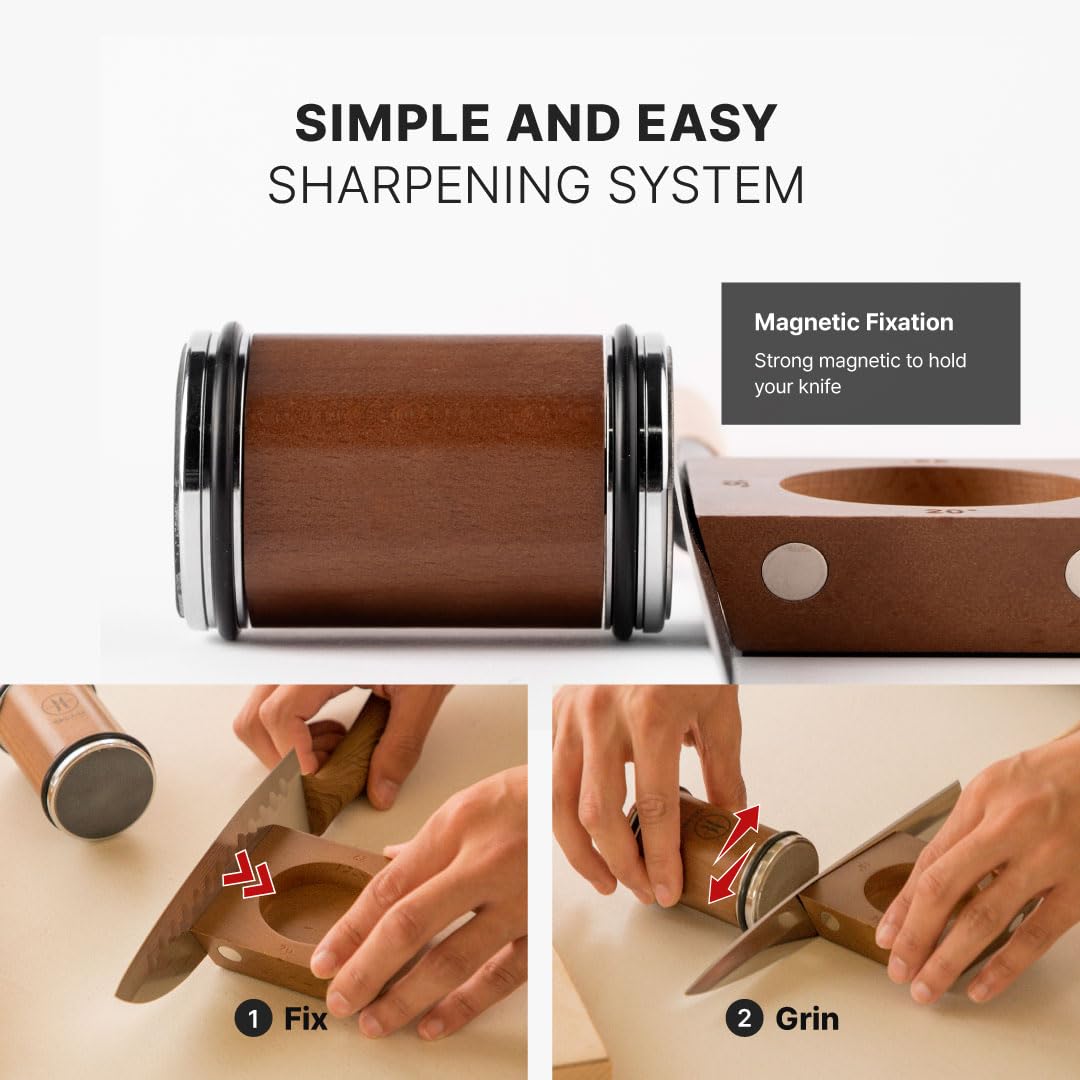 Rolling Knife Sharpener - EXTRA FINE Whetstone Knife Sharpener Roller - EASY TO USE - Rolling Sharpener for Knives with Magnetic Knife Holder - Knife Sharpening Kit knife sharpener stone