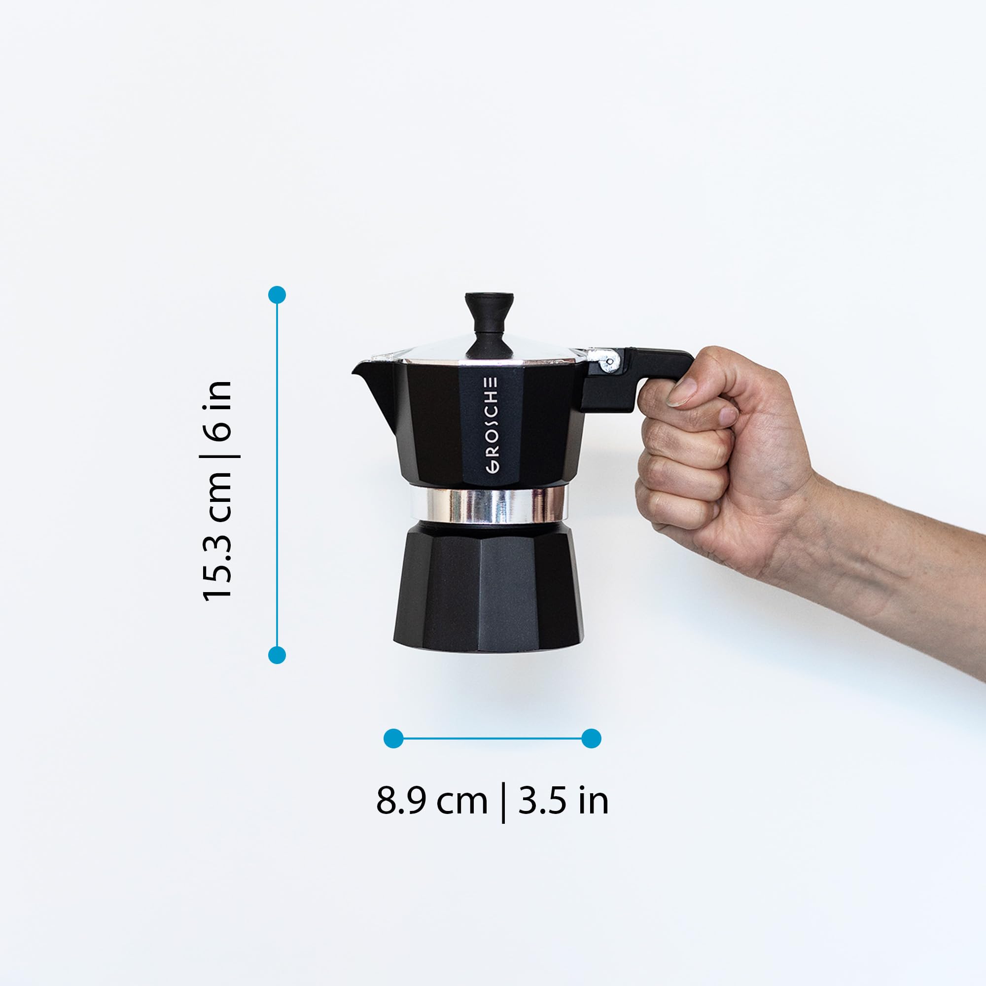 GROSCHE Milano Stovetop Espresso Maker Moka Pot 3 espresso Cup, 5 oz Black