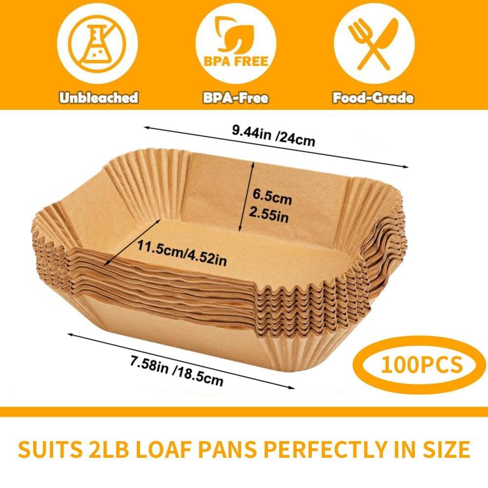 Loaf Pan Liners, 9x5In Air Fryer Liners Disposable, 100Pcs Loaf Pan Parchment Liners, Non-Stick Pre Formed parchment paper for baking, Rectangle Bread Pan Liners for Baking Bread for Ninja DZ201