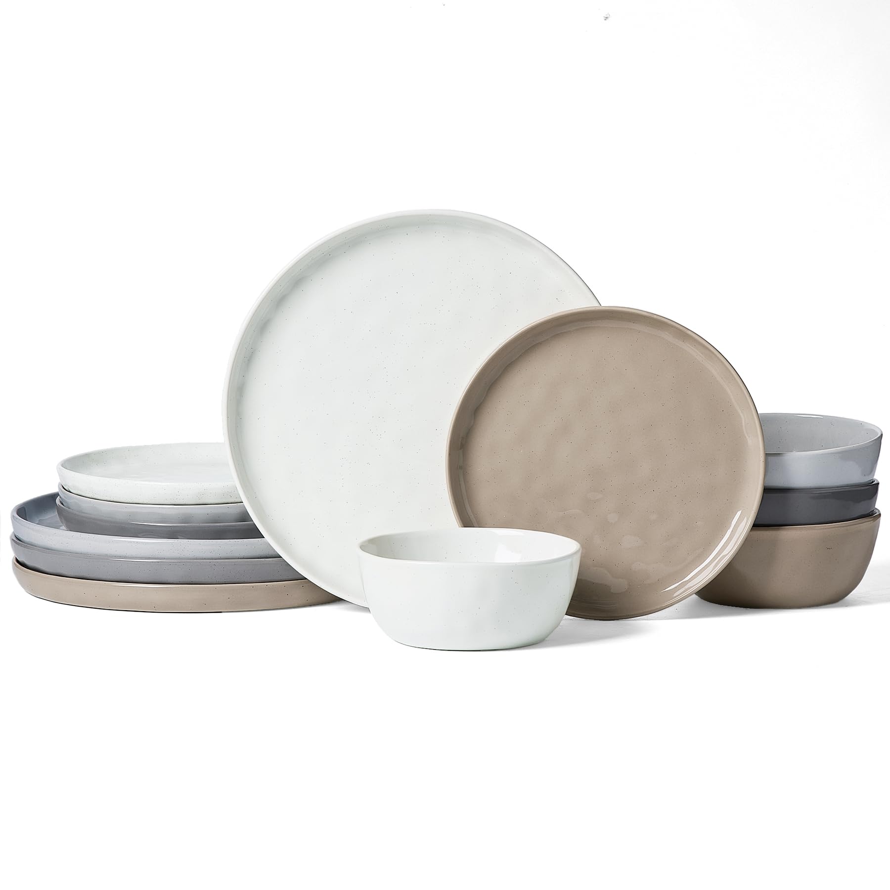 Famiware Mars Plates and Bowls Set, 12 Pieces Dinnerware Sets, Dishes Set for 4, Multi-color
