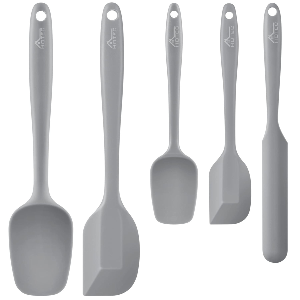 HOTEC 600℉ Heat Resistant Silicone Rubber Spatula Set, Aqua Sky, Set of 5