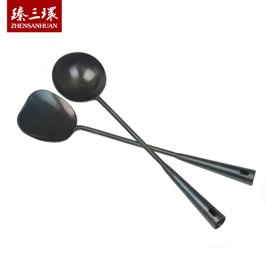 ZhenSanHuan HandMade Carbon Steel Wok Ladle Tool Utensils (Ladle 40CM)