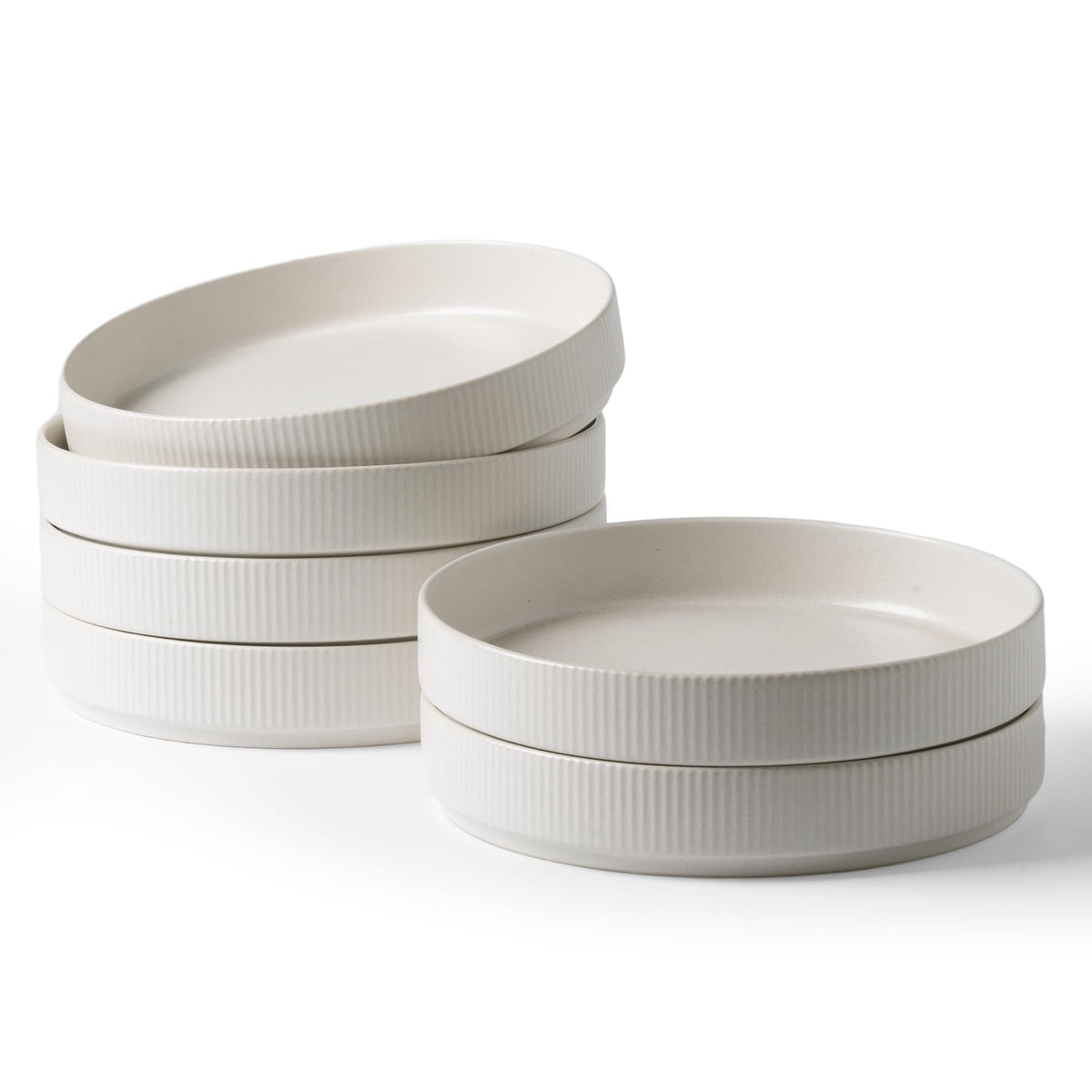 famiware Star 8.25" Pasta Bowls Set of 6, Bowl Plates, Matte Dark Charcoal