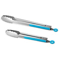 Premium 304 Stainless Steel Tongs Set – 12" Grill Tongs & 9" Cooking Tongs, Heat Resistant up to 600°F, Wavy Grip Head, Non‑Slip Handle with Locking Clip & Hanging Loop, Dishwasher Safe, Blue