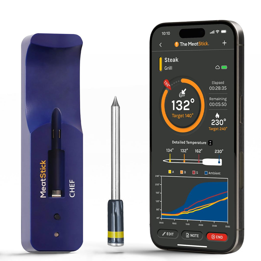MeatStick Chef Bluetooth Wireless Meat Thermometer, 4-Sensor Slim Probe