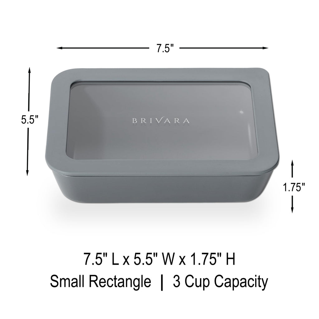 BRIVARA HOME Glass Food Storage Container with Lid, 3-Cup Small Rectangle | Microwave-Safe Airtight Lid, Oven-Safe Ceramic-Coated Glass | Zero Plastic, No PFAS/PFOA/BPA, Reusable [Smoke]