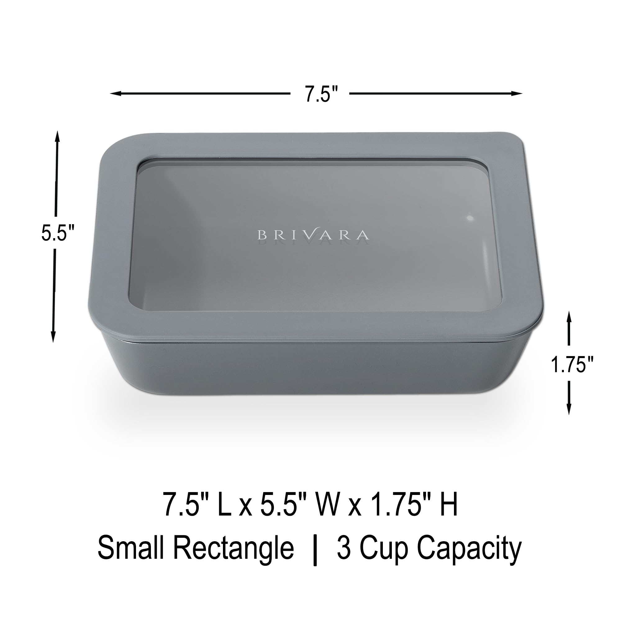 BRIVARA HOME Glass Food Storage Container with Lid, 3-Cup Small Rectangle | Microwave-Safe Airtight Lid, Oven-Safe Ceramic-Coated Glass | Zero Plastic, No PFAS/PFOA/BPA, Reusable [Smoke]