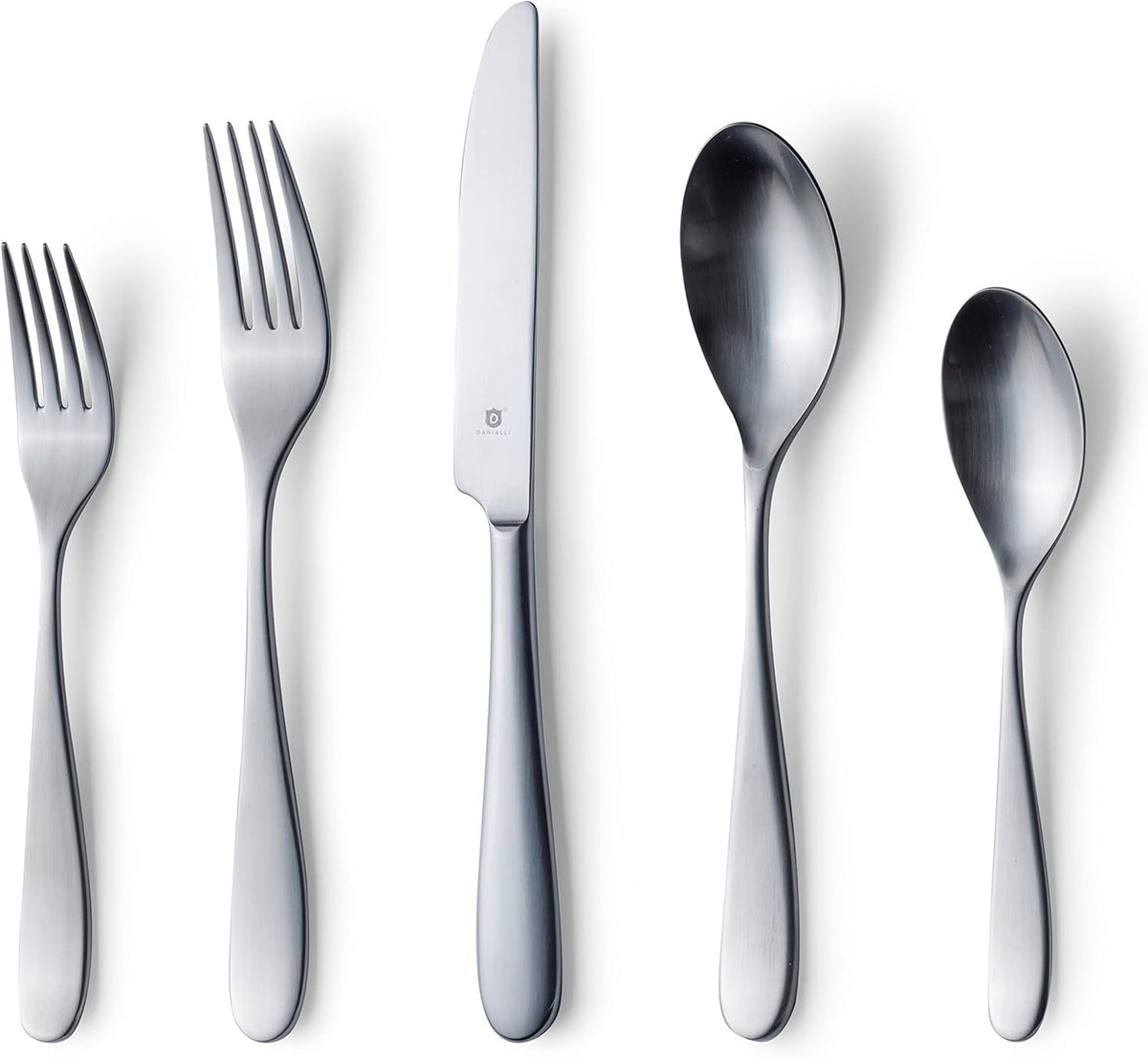 Danialli Matte Silverware Set, 18/10 Stainless Steel Satin Flatware, Modern Brushed Finish Cutlery, Dishwasher Safe & Durable, Built to Last (40-Piece, Marettimo)