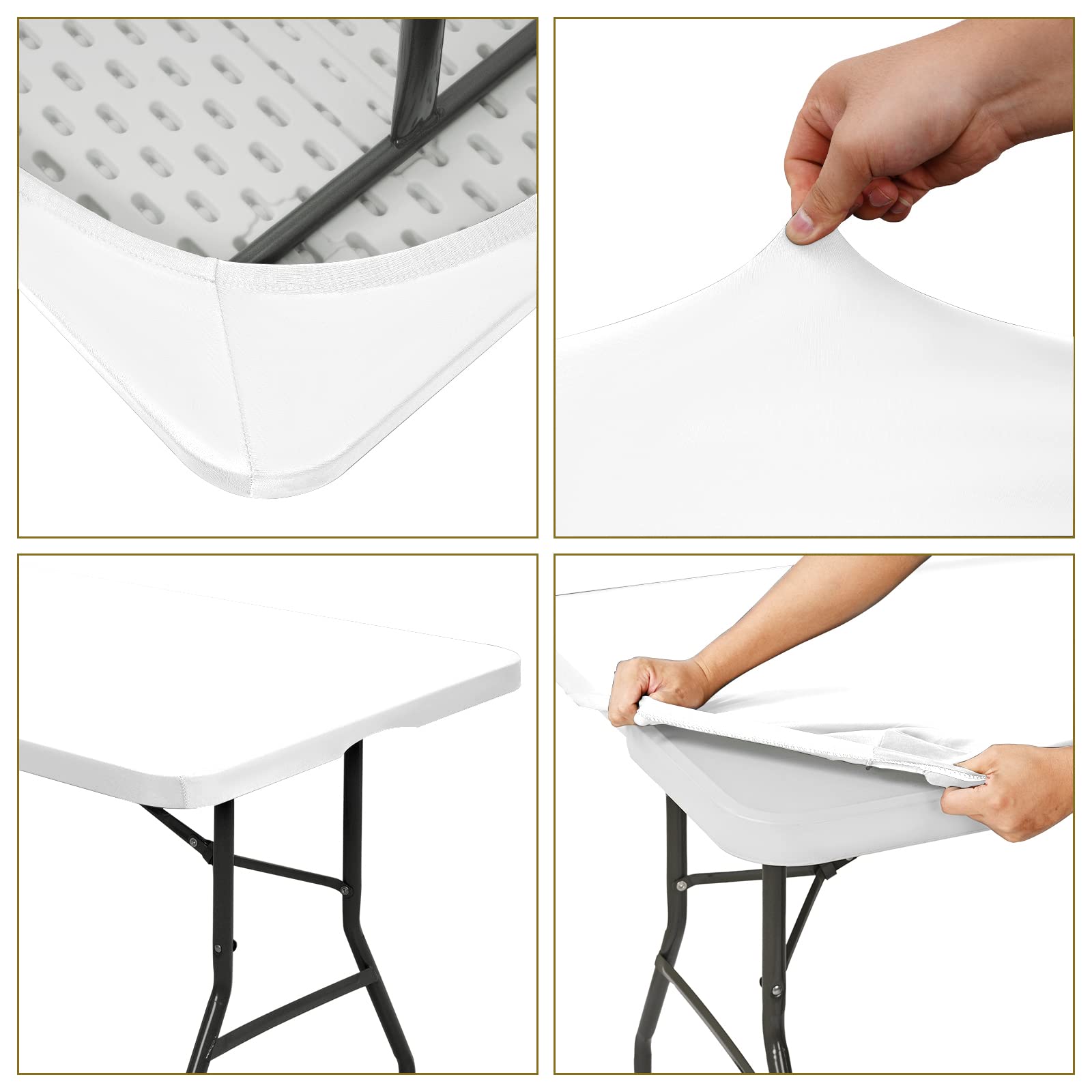 6 Pack Stretch Fabric Table Top Cap Cover, fits 6' Tables, Spandex Table Covers Washable Elastic Universal Rectangle Tablecloth Protector for Indoor Outdoor Party Picnic Wedding, White, 30" W x 72" L