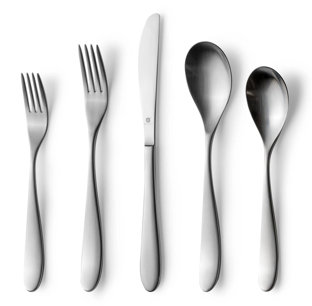 Danialli Matte Silverware Set, 18/10 Stainless Steel Satin Flatware, Modern Brushed Finish Cutlery, Dishwasher Safe & Durable, Built to Last (40-Piece, Marettimo)