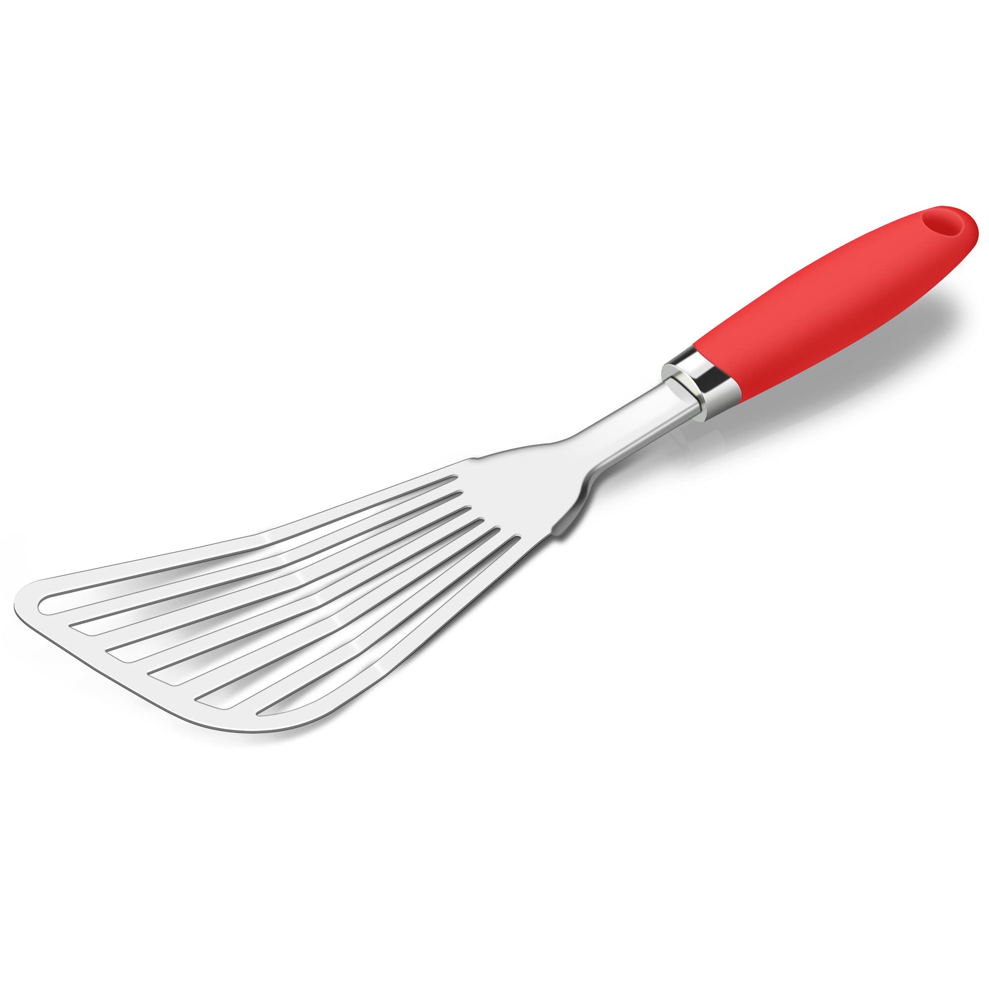 JXWING 304 Stainless Steel Fish Spatula, Flexible Slotted Turner, Red