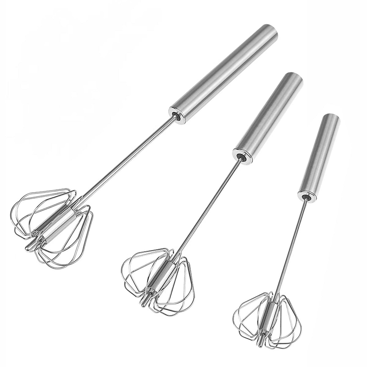 3 PCS Stainless Steel Semi-Automatic Whisk, Hand Push Rotary Whisk Blender, Versatile Milk Frother for Blending, Whisking, Stirring (11+12+13 Inch)