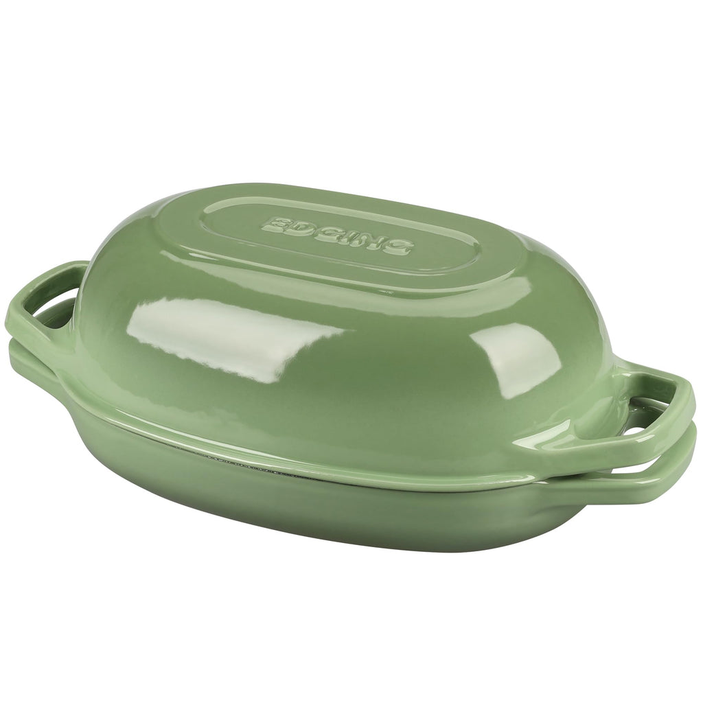 EDGING CASTING Enameled Cast Iron Oval Dutch Oven Pot with Lid, Dutch Oven for Sourdough Bread Baking, Bread Oven, Bread Dutch Oven, Oval Bread Pan, 5qt, Lake Blue