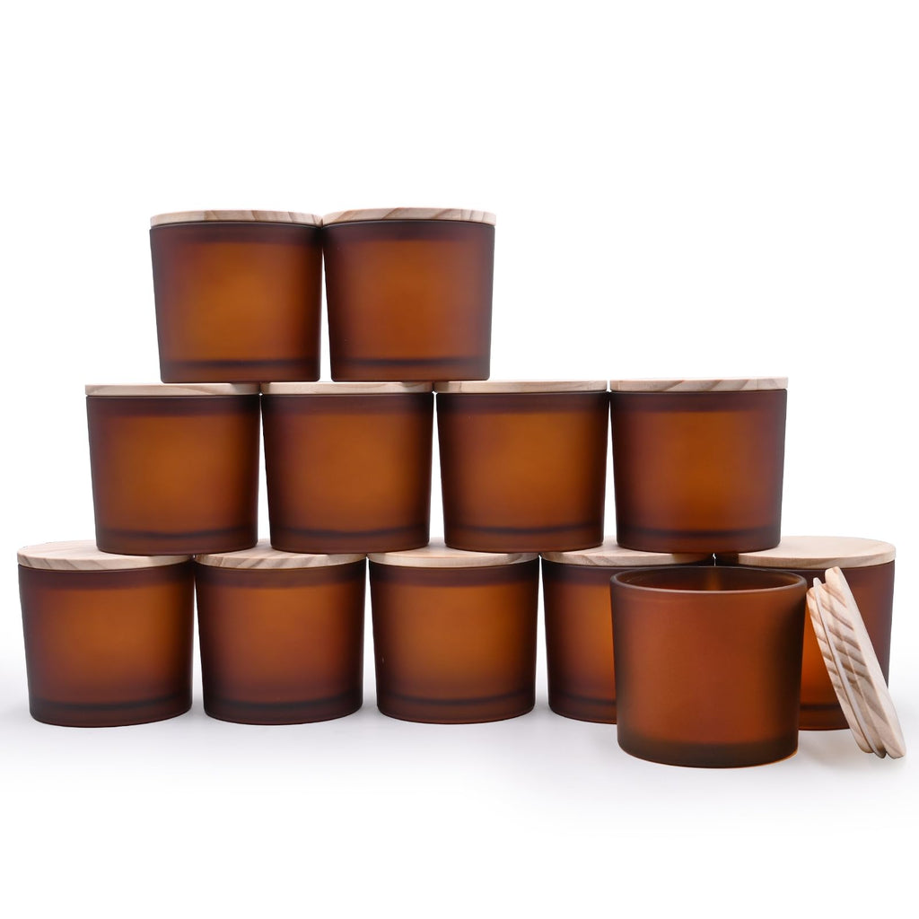 SHOWIN Thick Candle Jars for Making Candles 12 Pcs, 7 OZ Empty Jars with Wood Lids for Candle Making, Sample Container, Clear