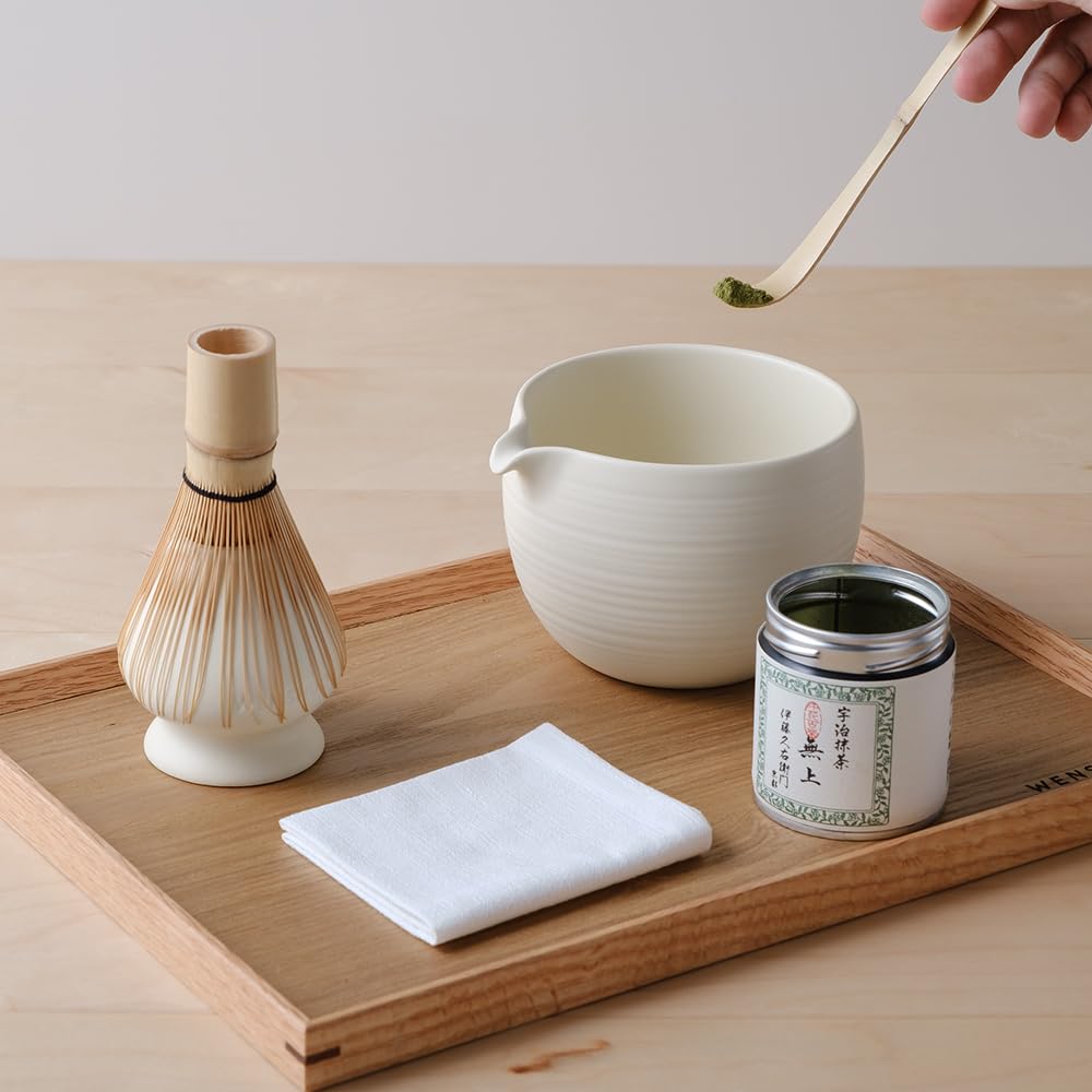 WENSHUO Matcha Whisk Set, Ceramic Matcha Bowl with Spout, Black,6-Pc