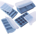 Silicone Freezer Molds Gift Set with 2 Tbsp, 1/2, 1, and 2 Cup Silicone Freezer Trays With Lids - Meal Prep and Kitchen Essentials Bundle (Blue 4 Pack)