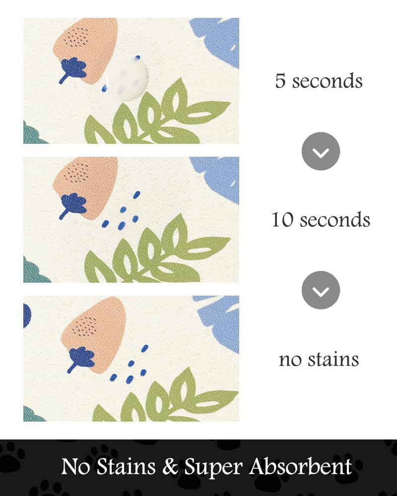 Pet Feeding Mat-Absorbent Dog Mat for Food and Water Bowl-No Stains Quick Dry Water Dispenser Mat-Dog Accessories Pet Supplies-Bowl for Messy Drinkers（LIGHTFLOWERS,16"x24"