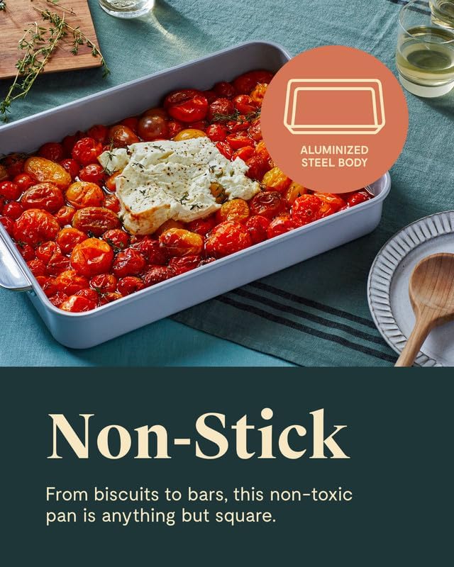 Caraway Non-Stick Ceramic 9”x13” Rectangle Pan - Naturally Slick Ceramic Coating - Non-Toxic, PTFE & PFOA Free - Perfect for Brownies, Lasagnas, and More - Gray