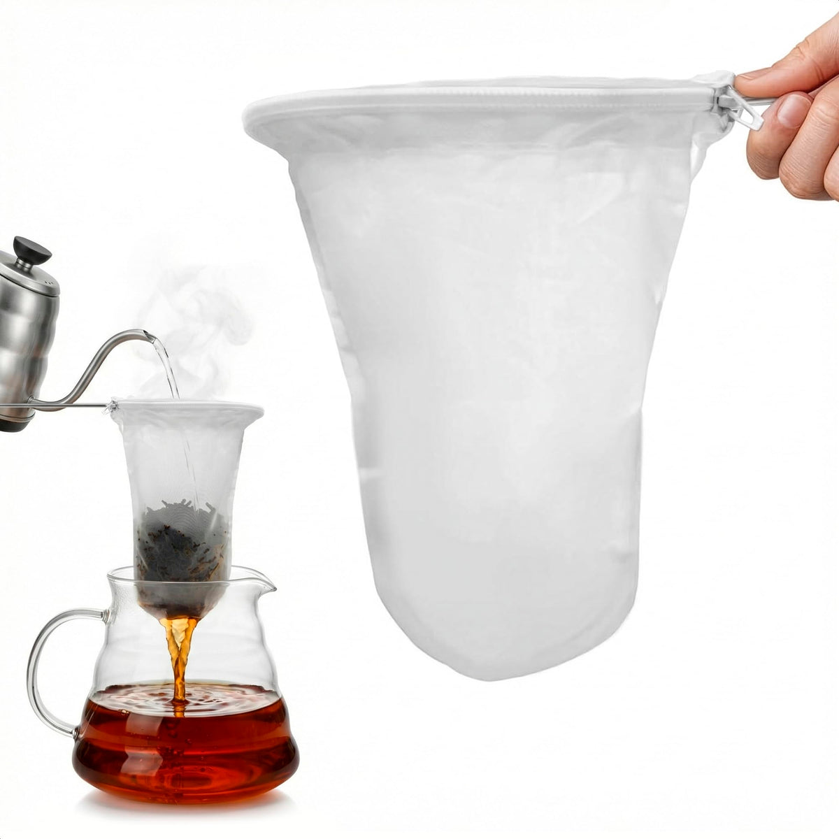 5.3 In Thai Tea Strainer, Fine Mesh Cloth, Stainless Steel Handle