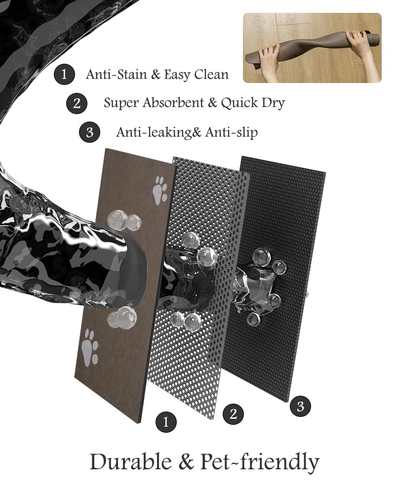 Pet Feeding Mat-Absorbent Dog Mat for Food and Water Bowl-No Stains Quick Dry Water Dispenser Mat-Dog Accessories Pet Supplies-Bowl for Messy Drinkers（Brown,16"x24"