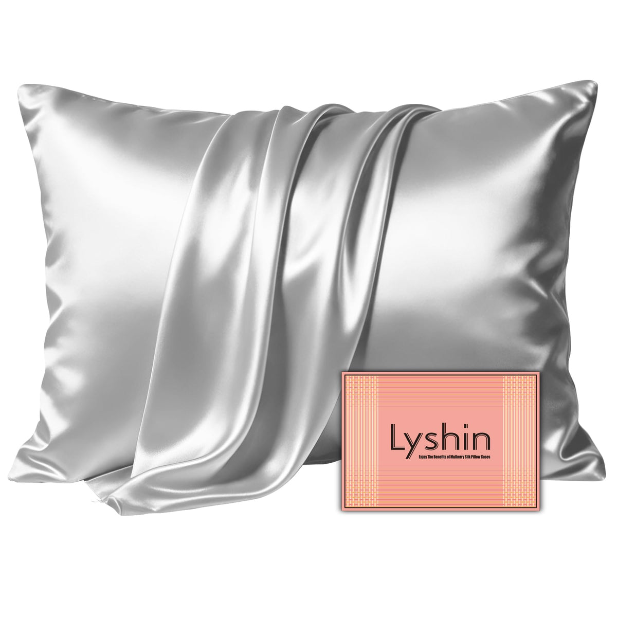 LYSHIN Silk Pillow Cases Standard Size with Hidden Zipper, Silver Grey