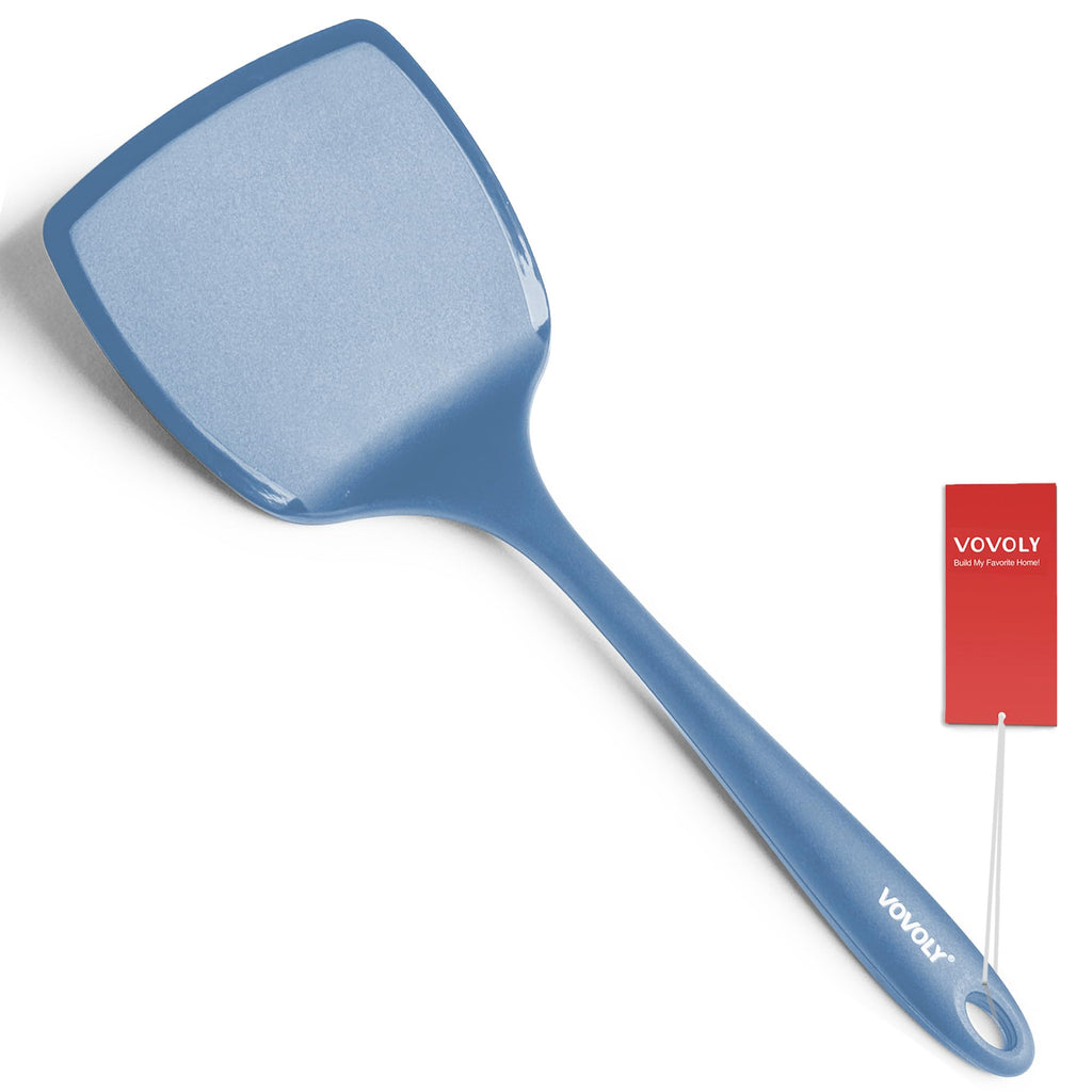 Silicone Pancake Spatula Turner，Lengthened Handle & Seamless, Starry Blue