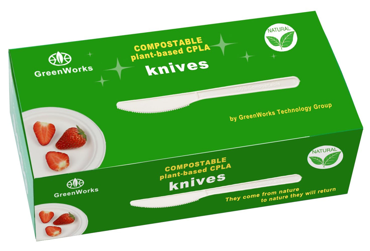 GreenWorks Compostable Knives,100 Count 7" Heavyweight Disposable Biobased Cutlery Knife