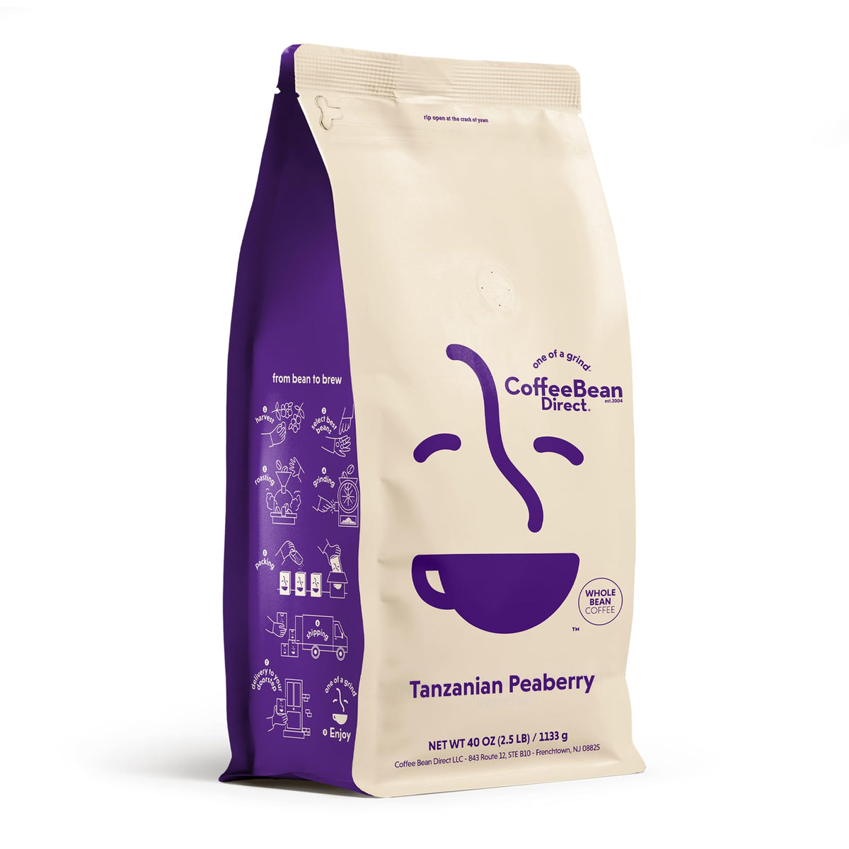 Coffee Bean Direct Tanzanian Peaberry, Whole Bean, 5lb Bag