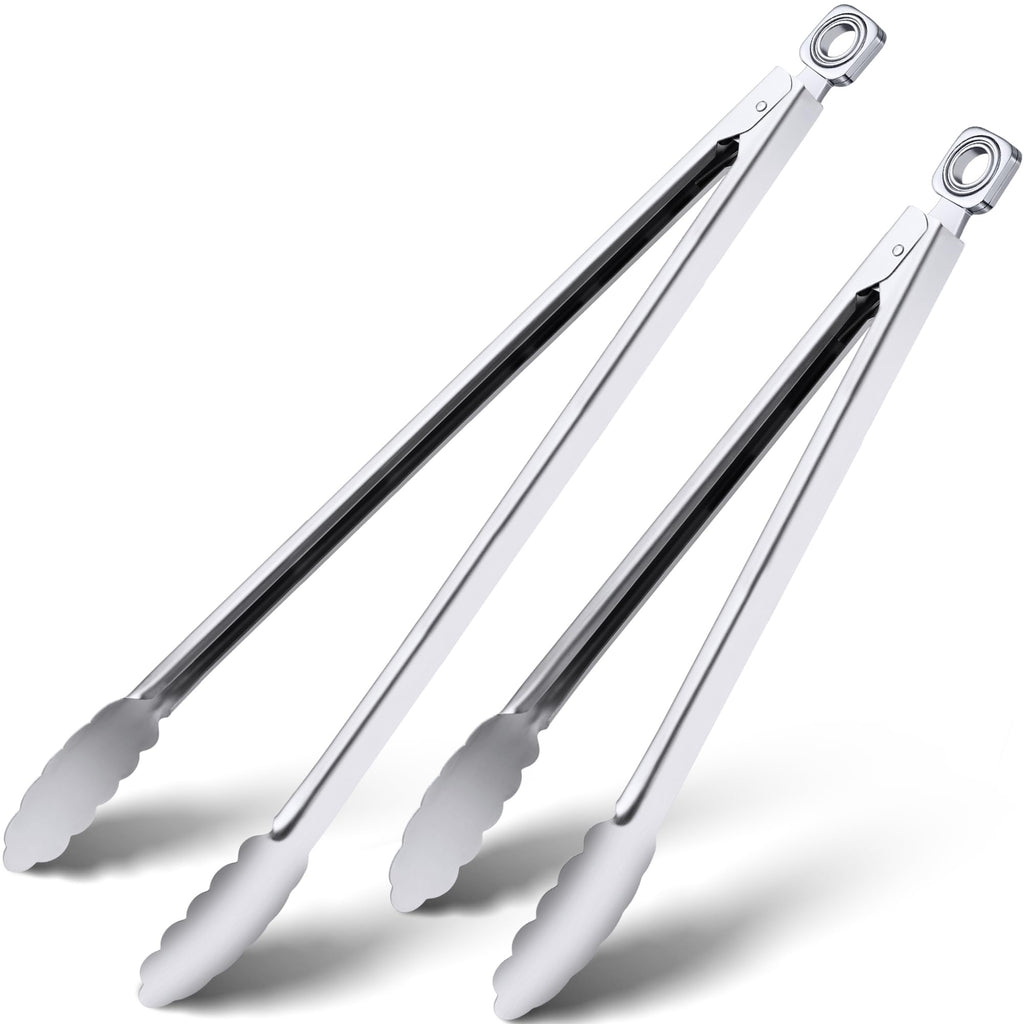 12" & 17 Inch Extra Long Metal Tongs, Grilling Tongs, Stainless Steel Tongs