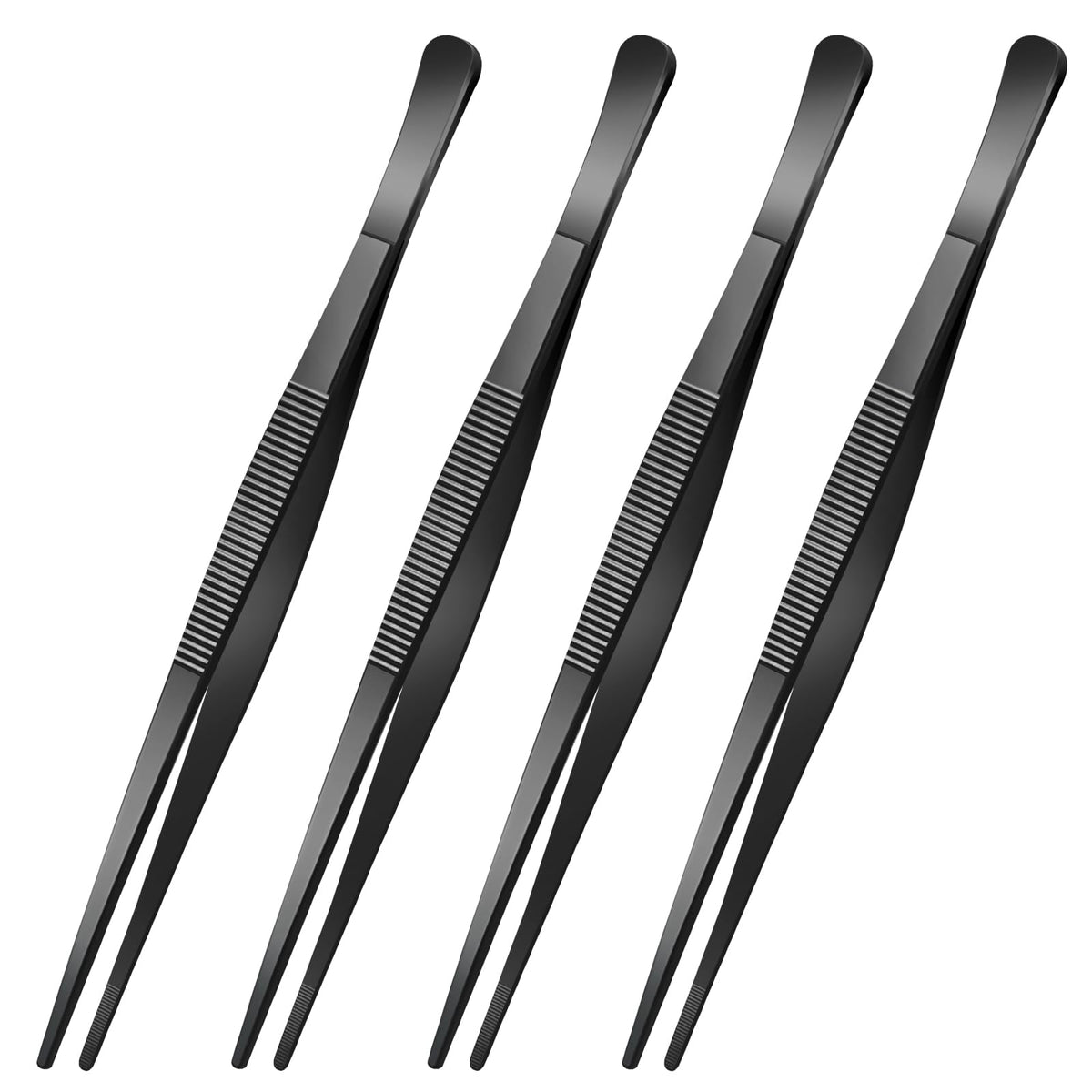 Yaomiao 4 Packs 10 Inch Cooking Tweezers Bar Kitchen Tongs, Black