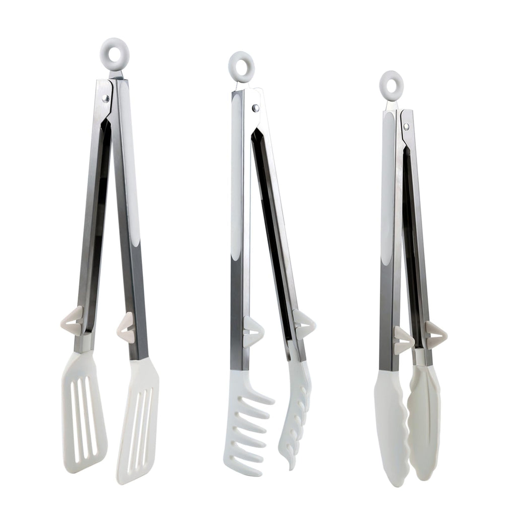 Kitchen Tongs,Set Of 3 Tongs with Silicone Tip for Cooking 9/12 Inch Stainless Steel Kitchen Tong for Meat,Food Grill,Salad,BBQ,Frying,Serving,Dishwasher (White, 9 Inch)