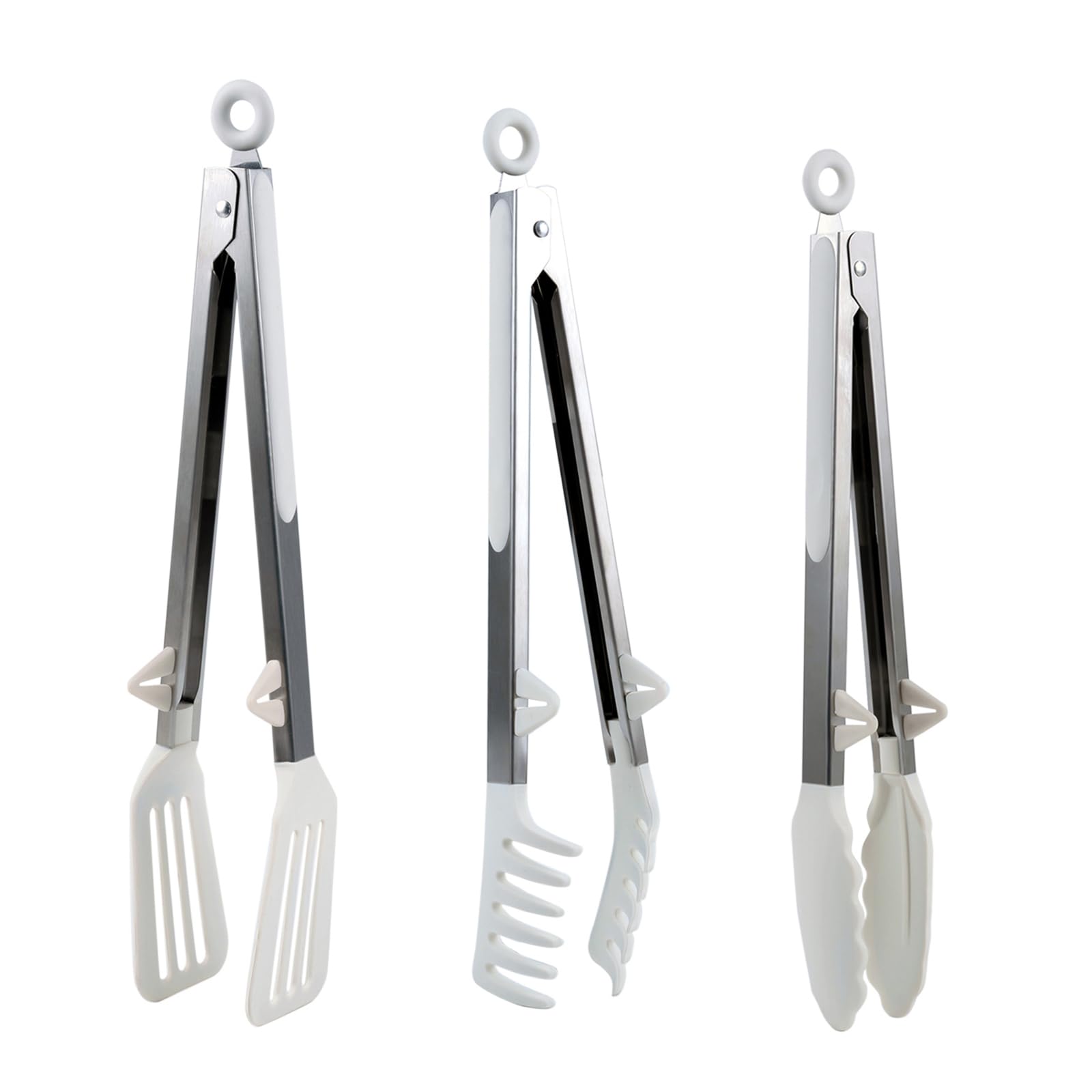 Kitchen Tongs,Set Of 3 Tongs with Silicone Tip for Cooking 9/12 Inch Stainless Steel Kitchen Tong for Meat,Food Grill,Salad,BBQ,Frying,Serving,Dishwasher (White, 9 Inch)