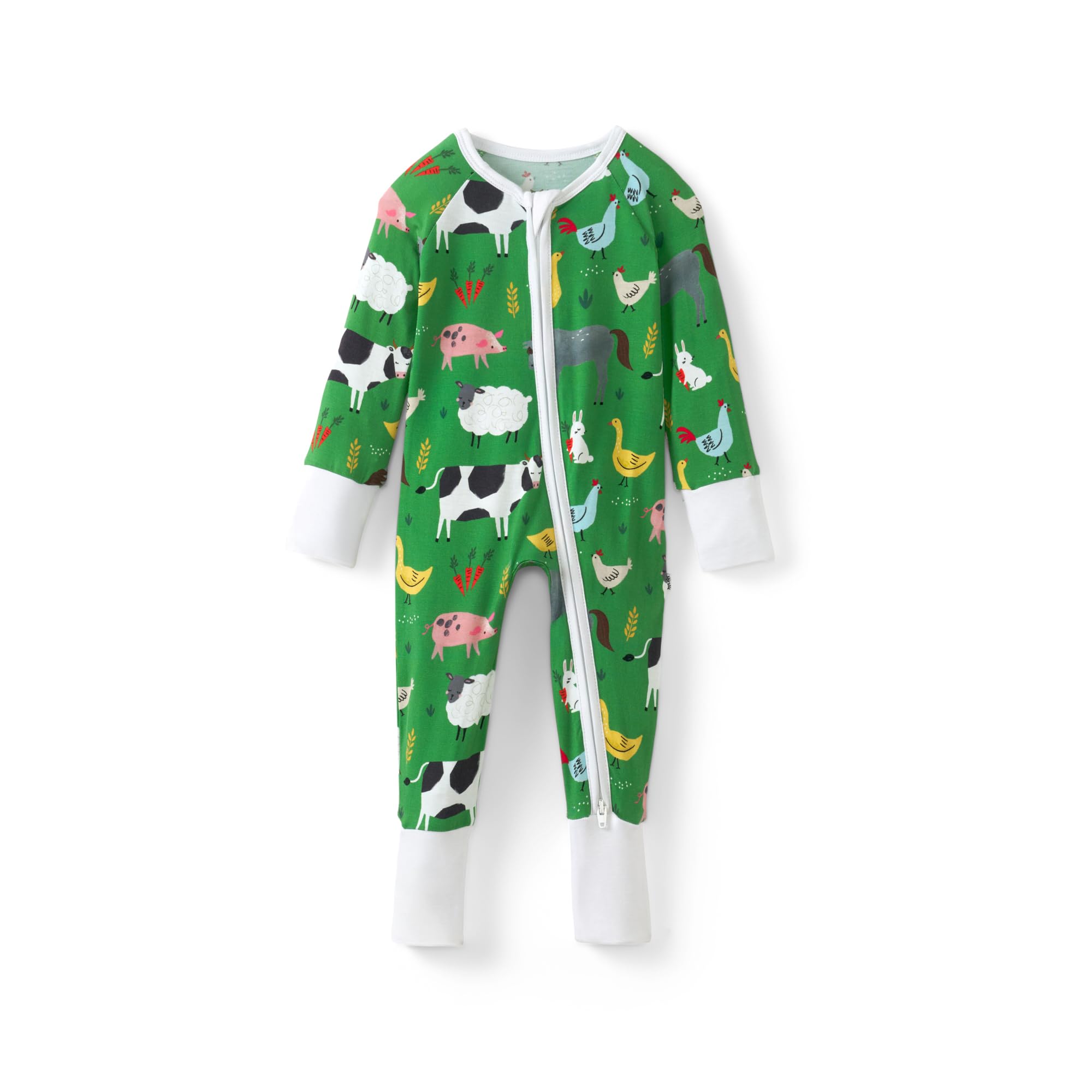Little Sleepies Baby Pajamas, Green Farm Animals, 6-12M