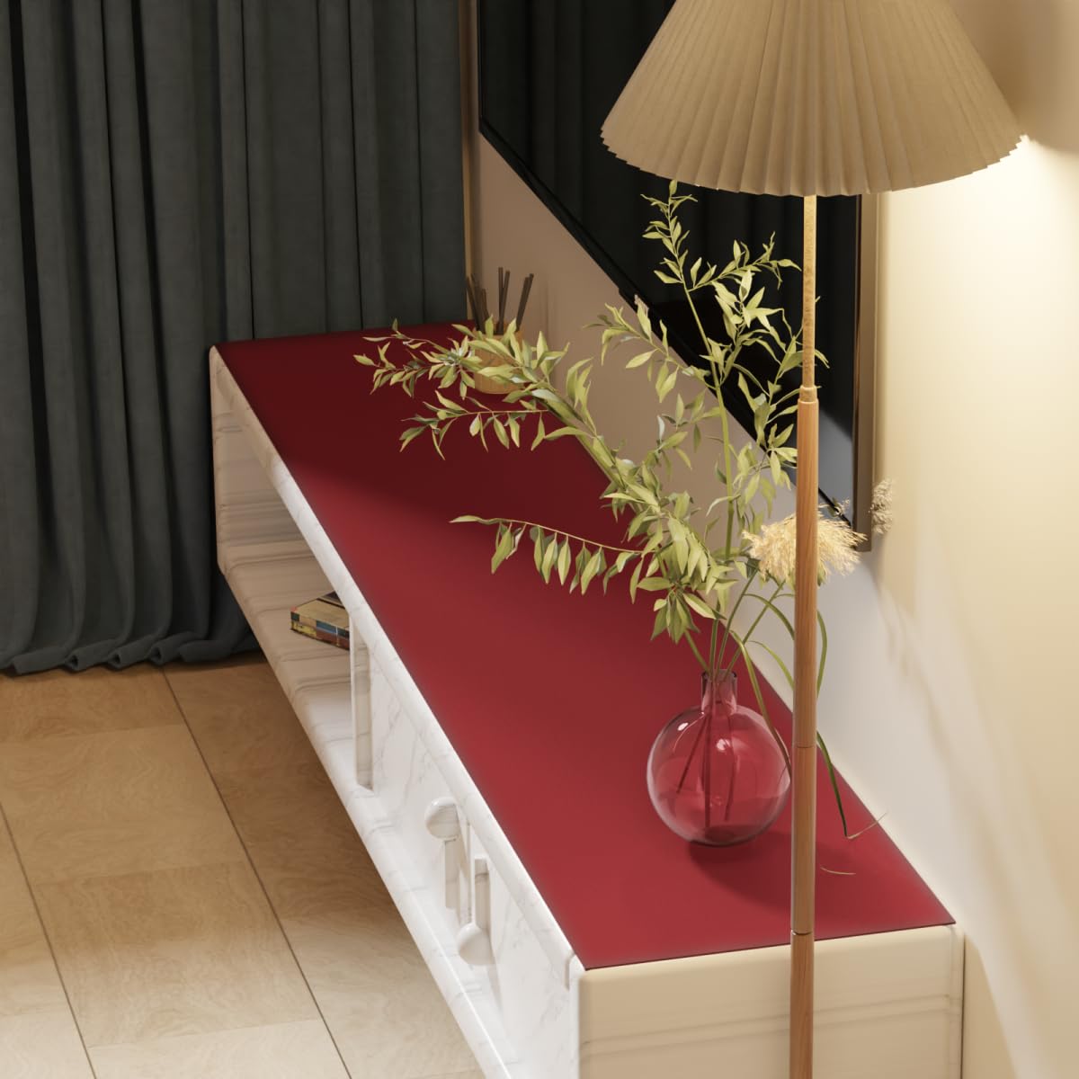 Zinkooat Leather Desk Mat,1.8mm Thick,14x60 Inch Desk Cover,Desk Protector Mat,Dresser Cover Top,Nail Table Mat,Dresser Cover,Quartz Countertop Protector,Table Sticker Cover(Black+Wine Red,14x60)