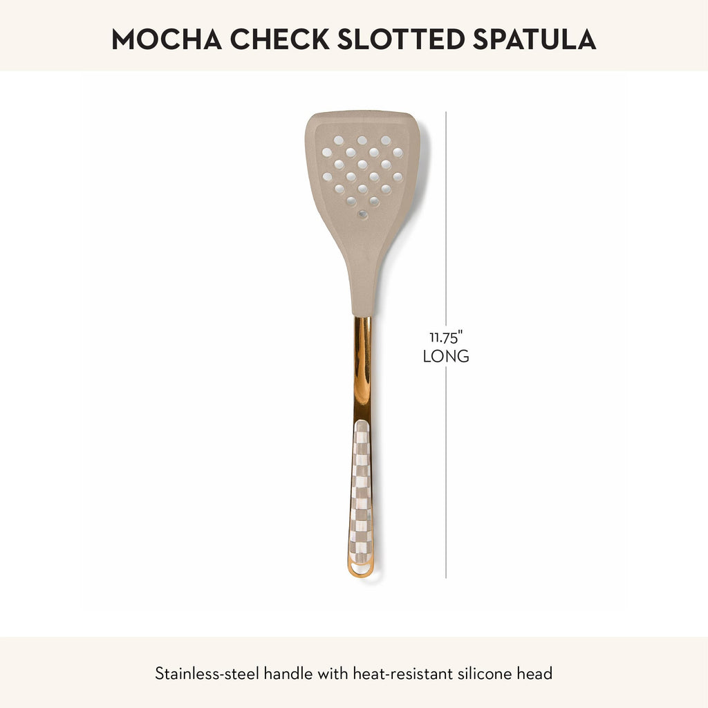 MACKENZIE-CHILDS Slotted Spatula, Brown-and-White Mocha Check