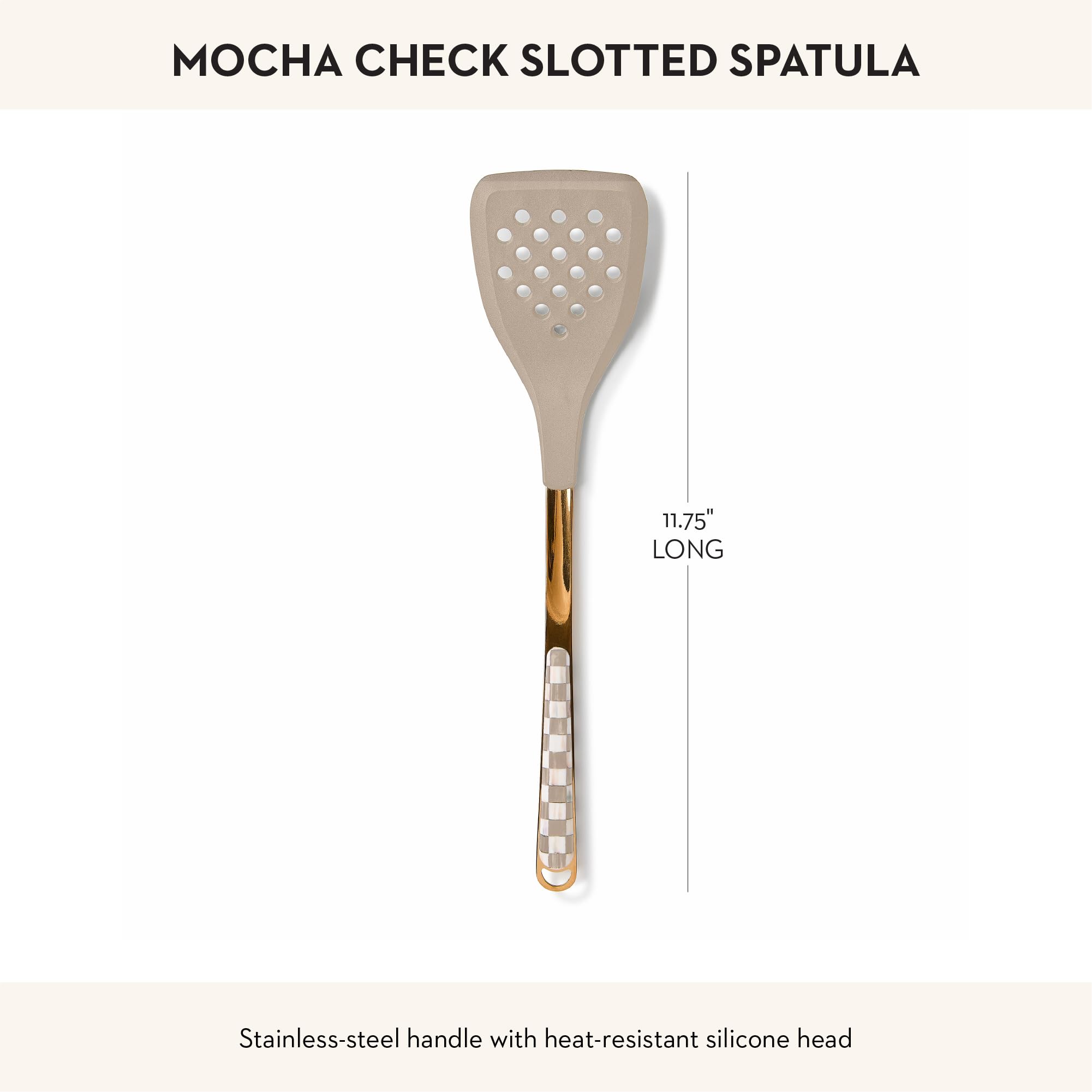 MACKENZIE-CHILDS Slotted Spatula, Brown-and-White Mocha Check