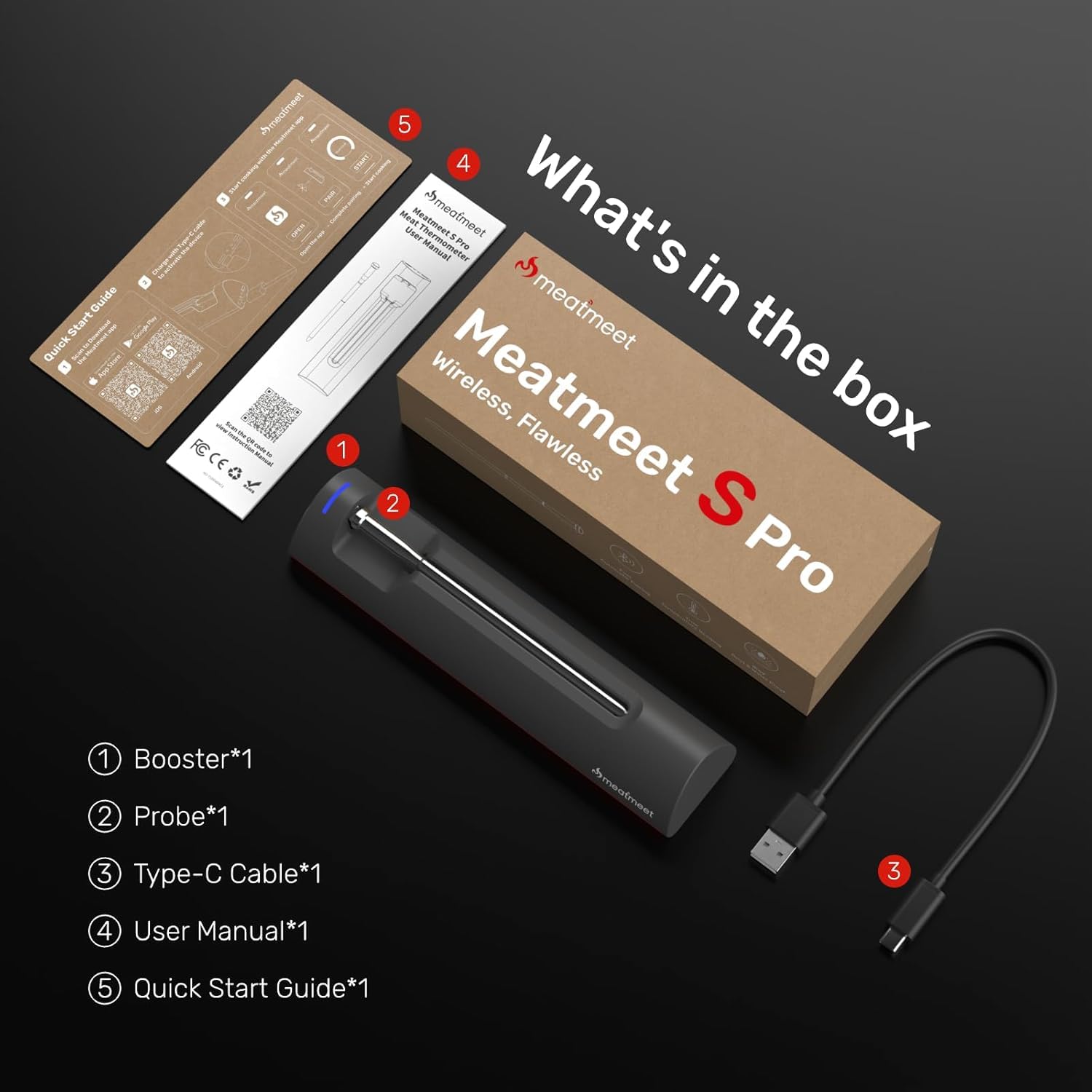 Meatmeet Wireless Meat Thermometer Digital, ±0.18℉ Accuracy with 6 Sensors