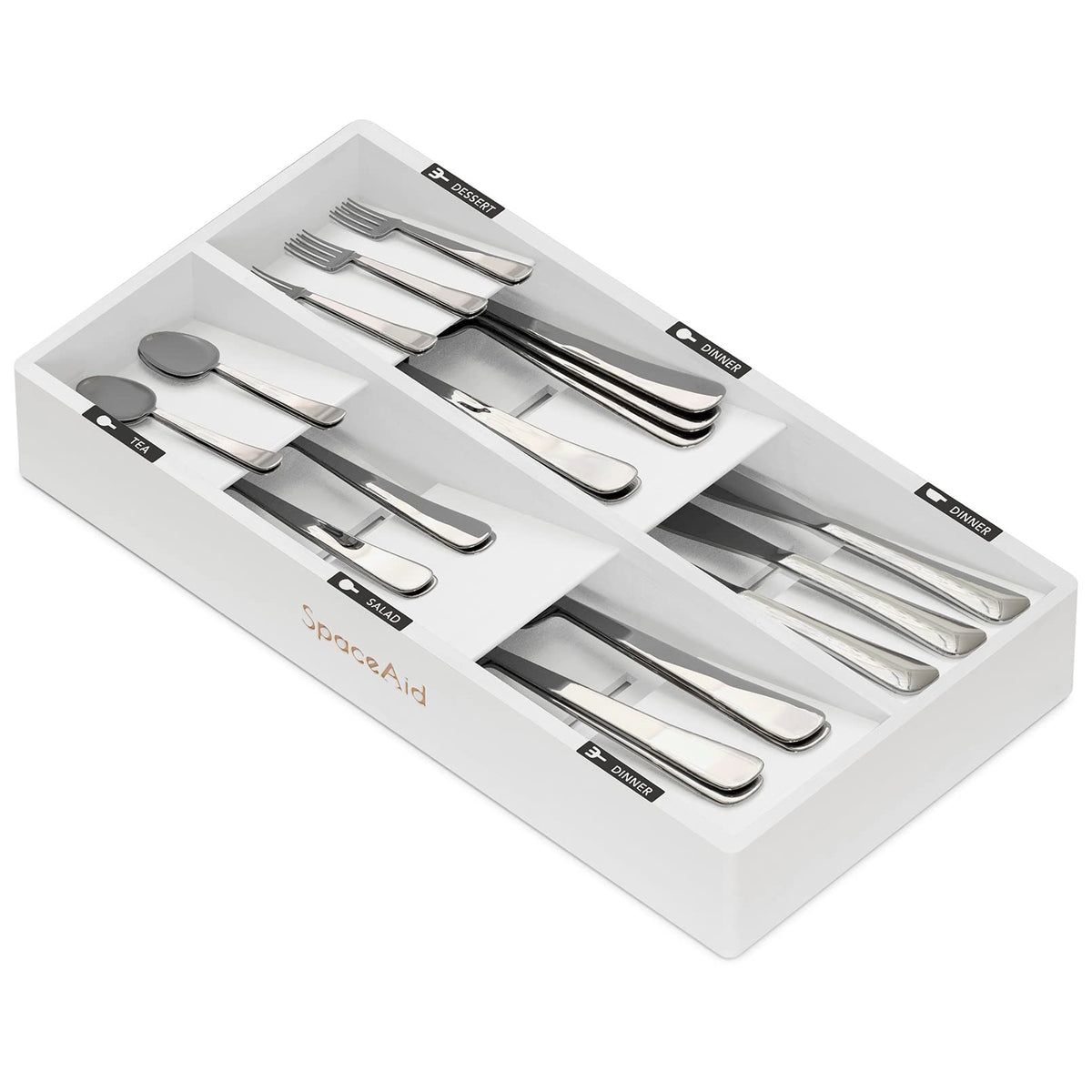 SpaceAid Bamboo Silverware Drawer Organizer with Labels, Kitchen Utensil Tray Holder Organizer for Flatware, Cutlery, Spoon and Knives Drawer Storage Organization (12 Slots)