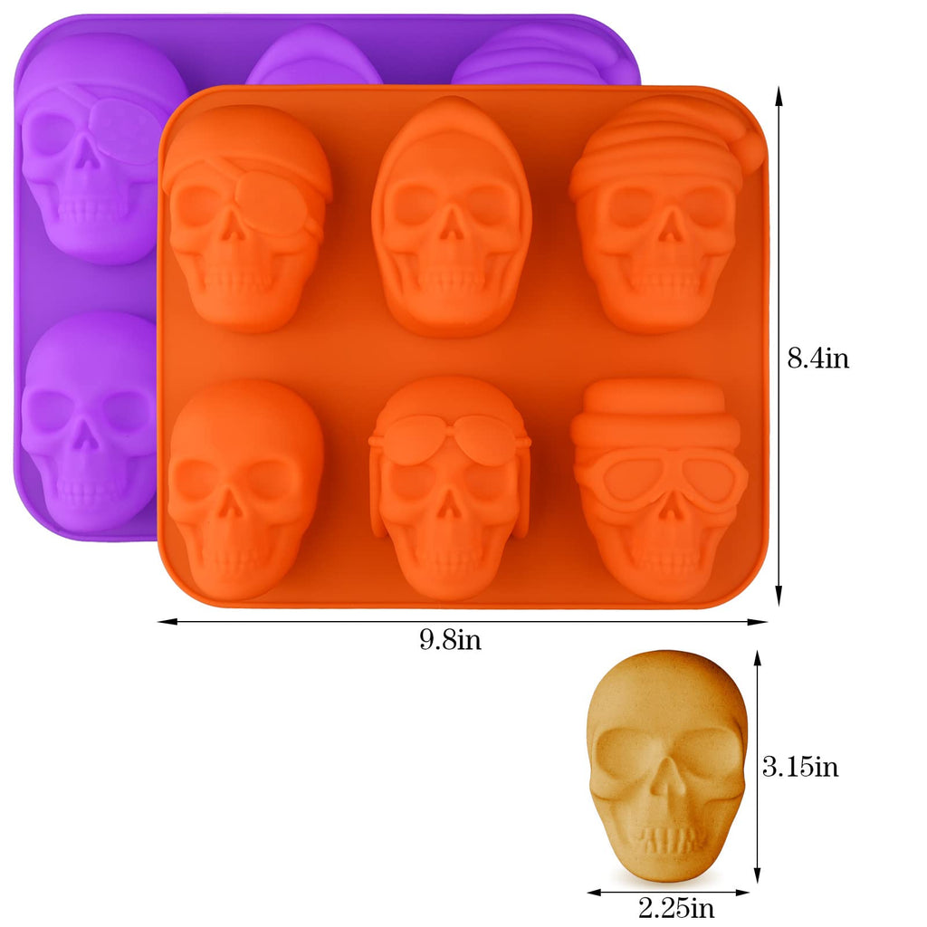 HUAKENER Skull Cake Pan - 2 Pack, 6 Cavity Skull Cake Molds for Mini Cakes, Chocolate Bomb, Pudding, Halloween Baking