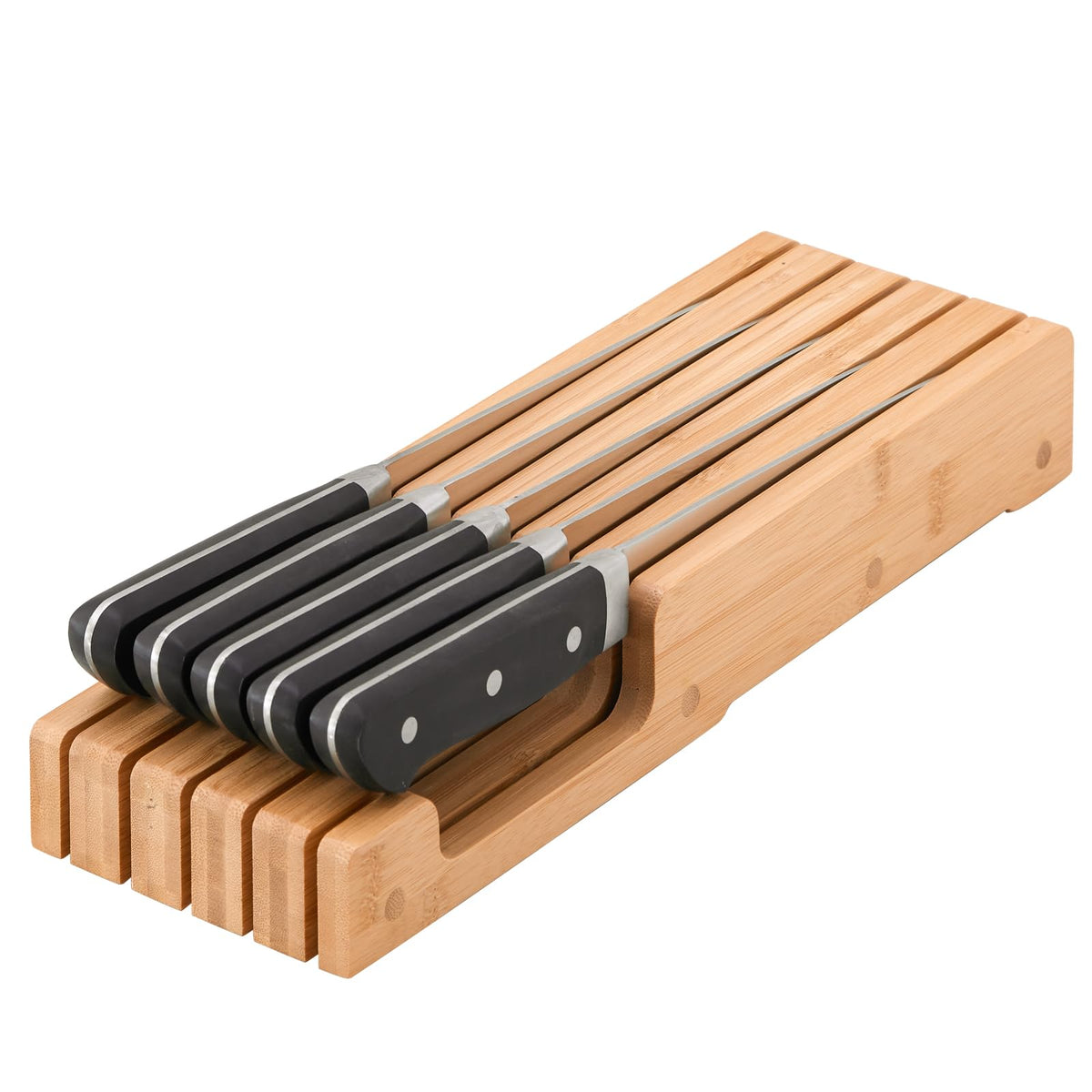 Bamboo Knife Block and In-Drawer Storage, Display Stand and Organizer, Holds Up To 7 Knives(Not Included)