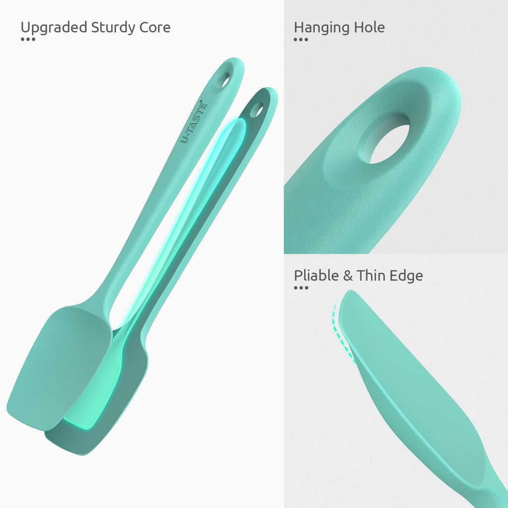 U-Taste Silicone Baking Spatula Set: 480ºF High Heat Resistant, Food Grade Flexible Rubber Kitchen Cooking Mixing Scraper, Food Grade Seamless Utensil for Nonstick Cookware Set of 3 (Aqua Sky)