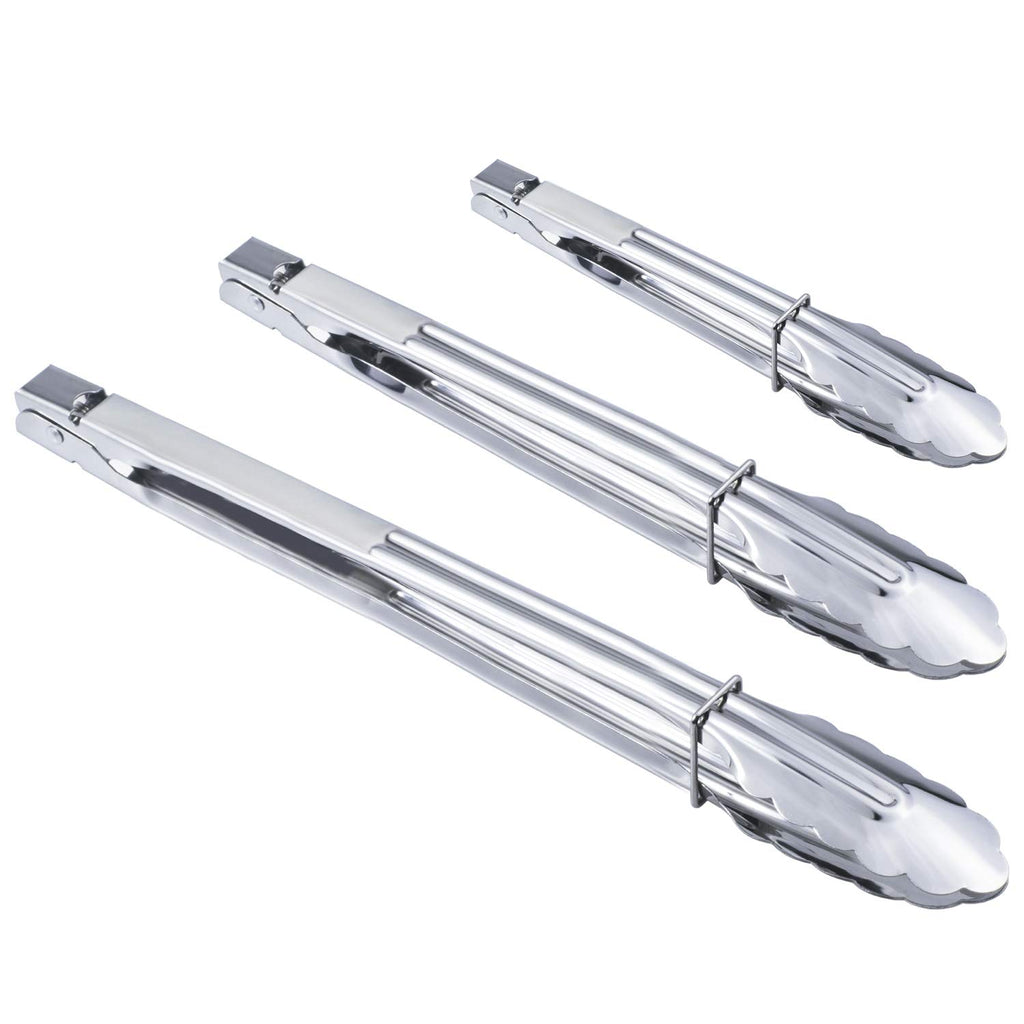 HINMAY 3PCS Stainless Steel Kitchen Tongs 7/9/12 Inch Cooking Tongs Set