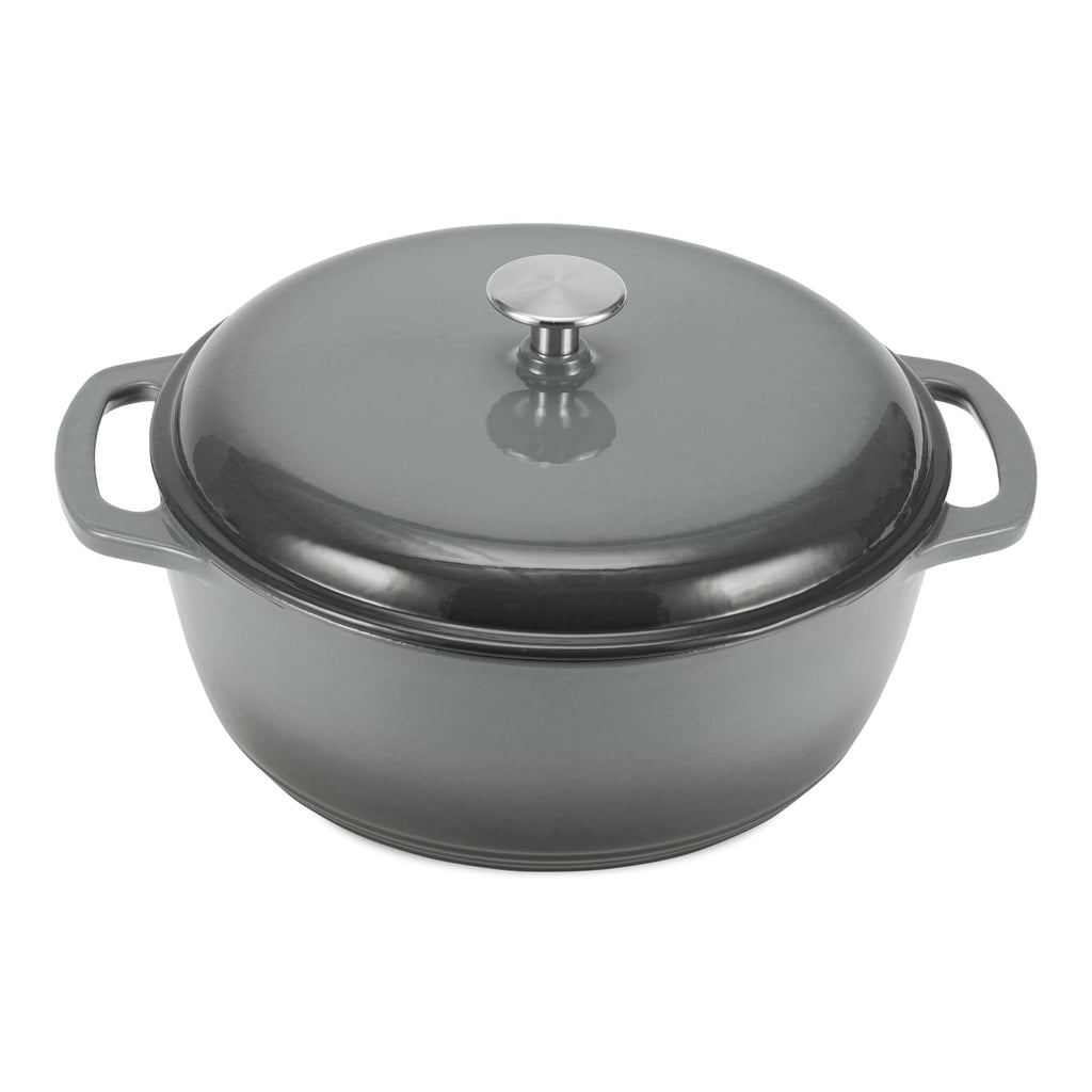 Enameled Cast Iron Dutch Oven Pot with Lid, Round, Dual Handles, Heavy-Duty, Oven Safe for Stews, Roasting, Baking, 6-Quart, Red